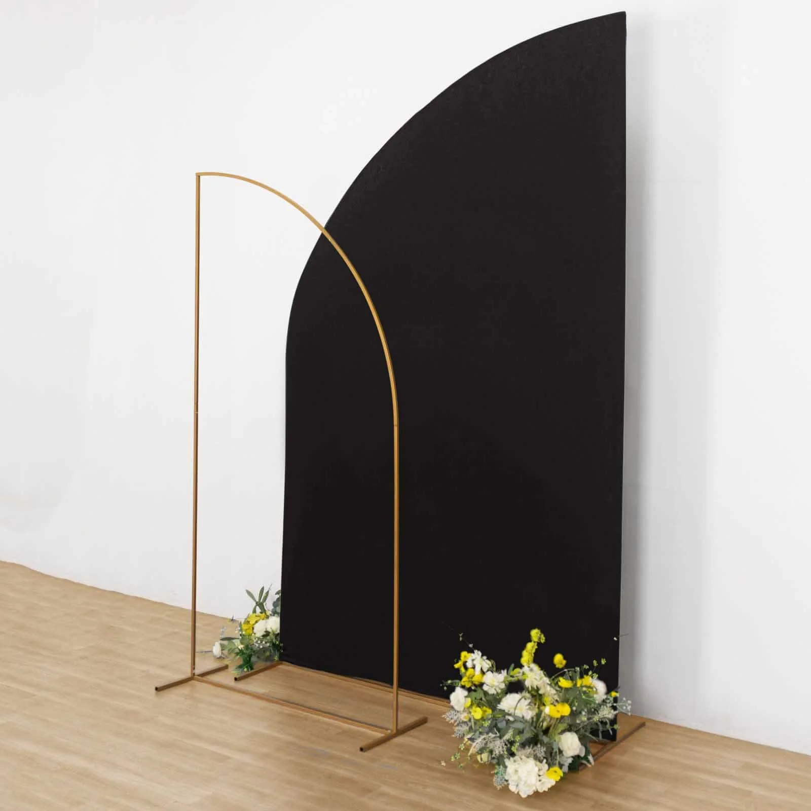 Black Spandex Fitted Chiara Backdrop Stand Cover For Half Moon Top Wedding Arch - 8ft - Image 11