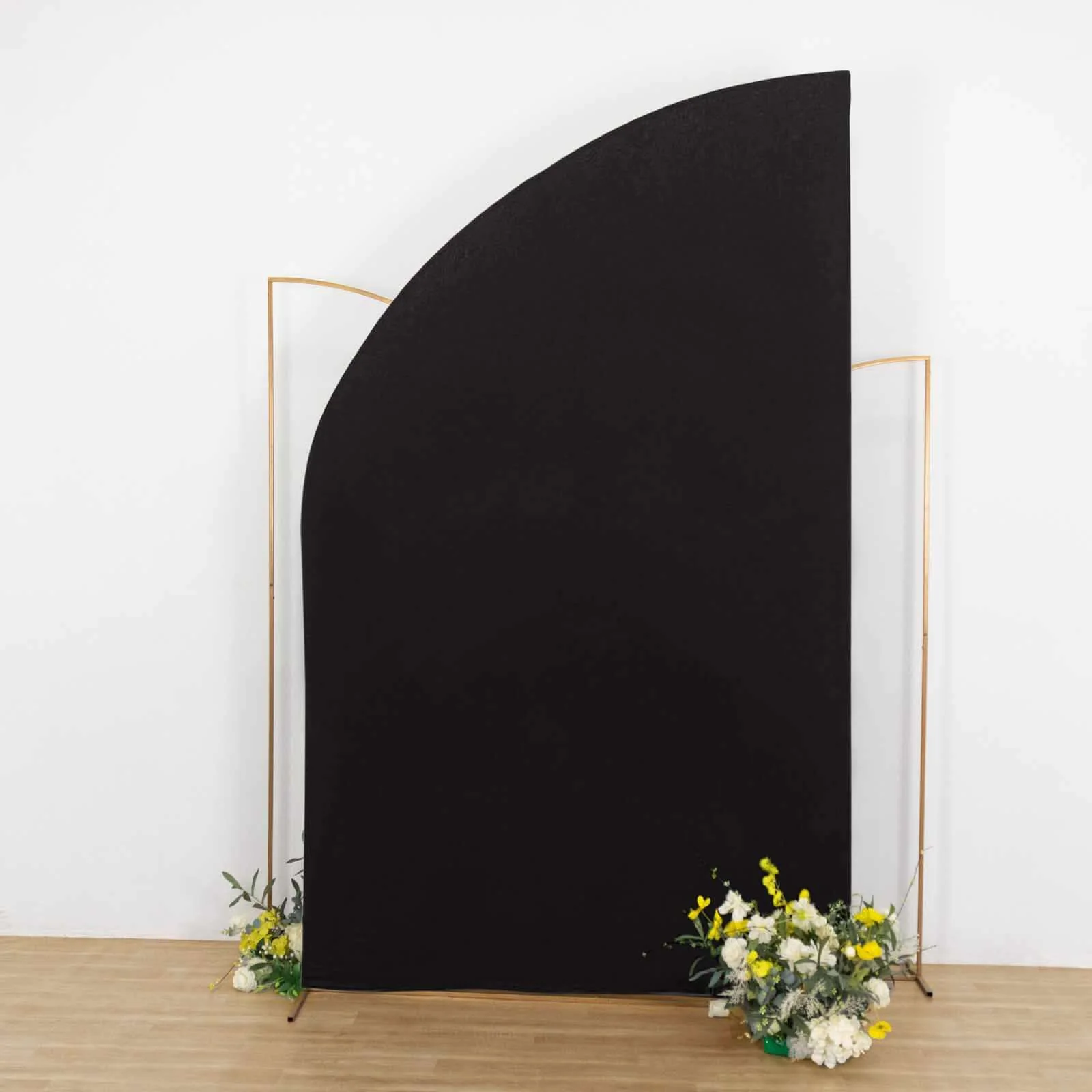 Black Spandex Fitted Chiara Backdrop Stand Cover For Half Moon Top Wedding Arch - 8ft - Image 6