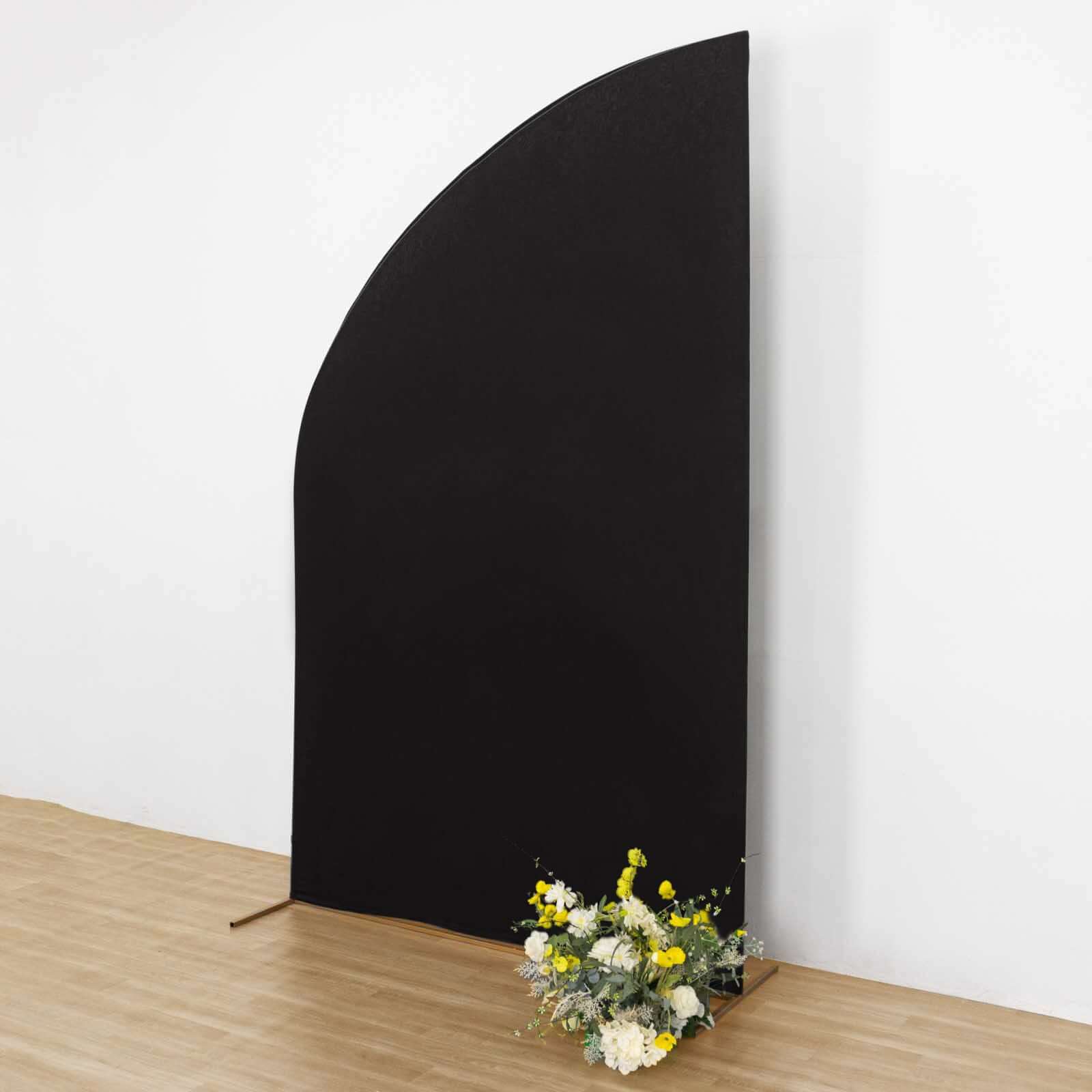 Black Spandex Fitted Chiara Backdrop Stand Cover For Half Moon Top Wedding Arch - 8ft - Image 9