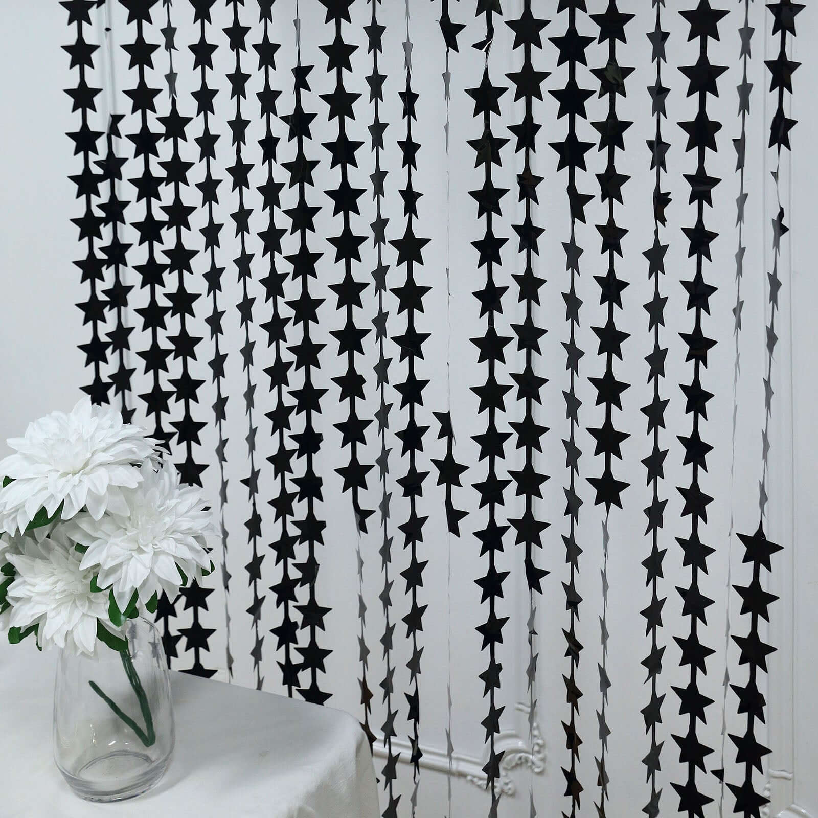 Black Star Chain Foil Fringe Curtain Party Backdrop, Metallic Black Tinsel Streamer Party Decor - Door Window Foil Curtain 3ftx6.5ft - Image 6