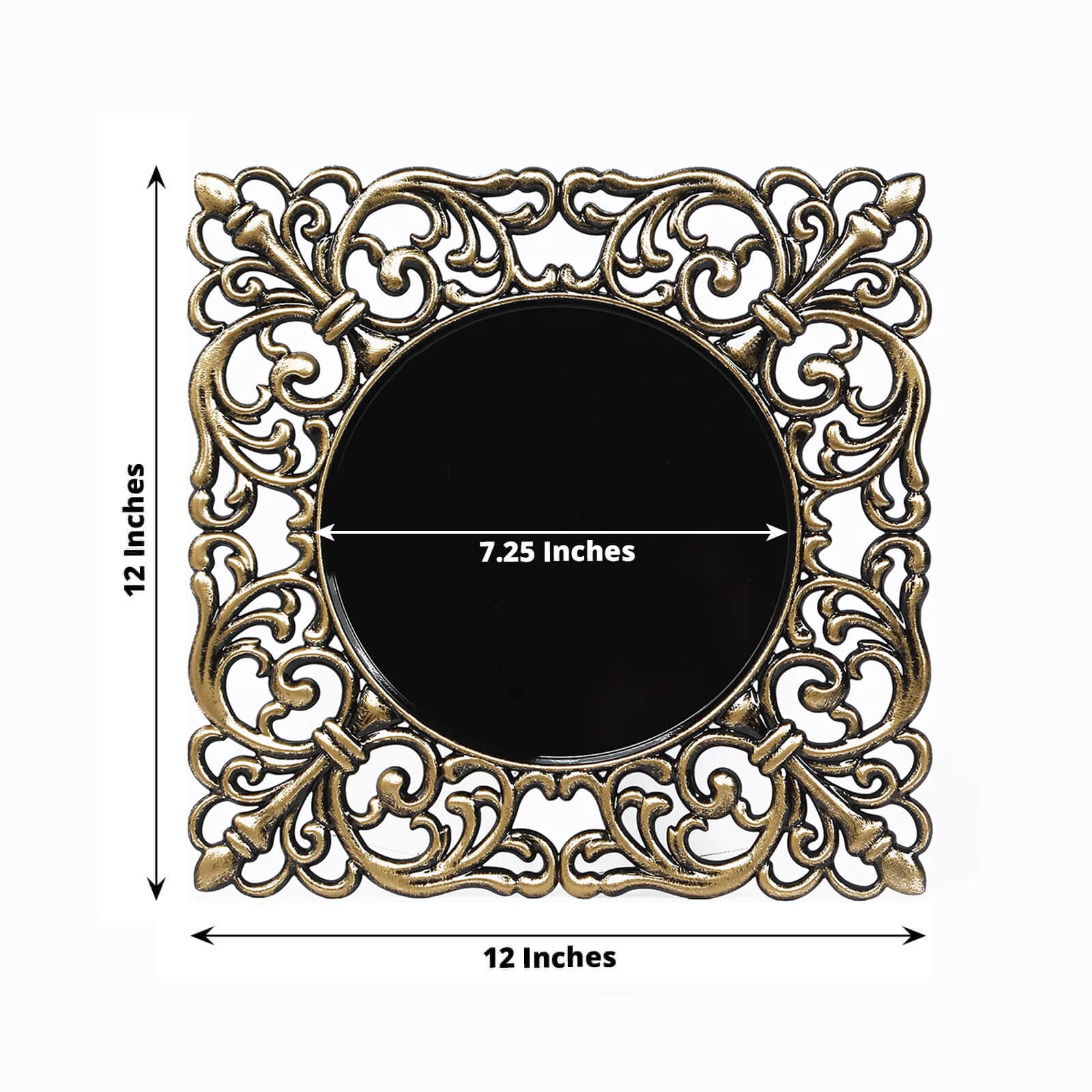 6-Pack Acrylic Charger Plates 12" Square Black with Antique Gold Hollow Lace Border - Event Tabletop Decorative Charger Tableware - Image 3