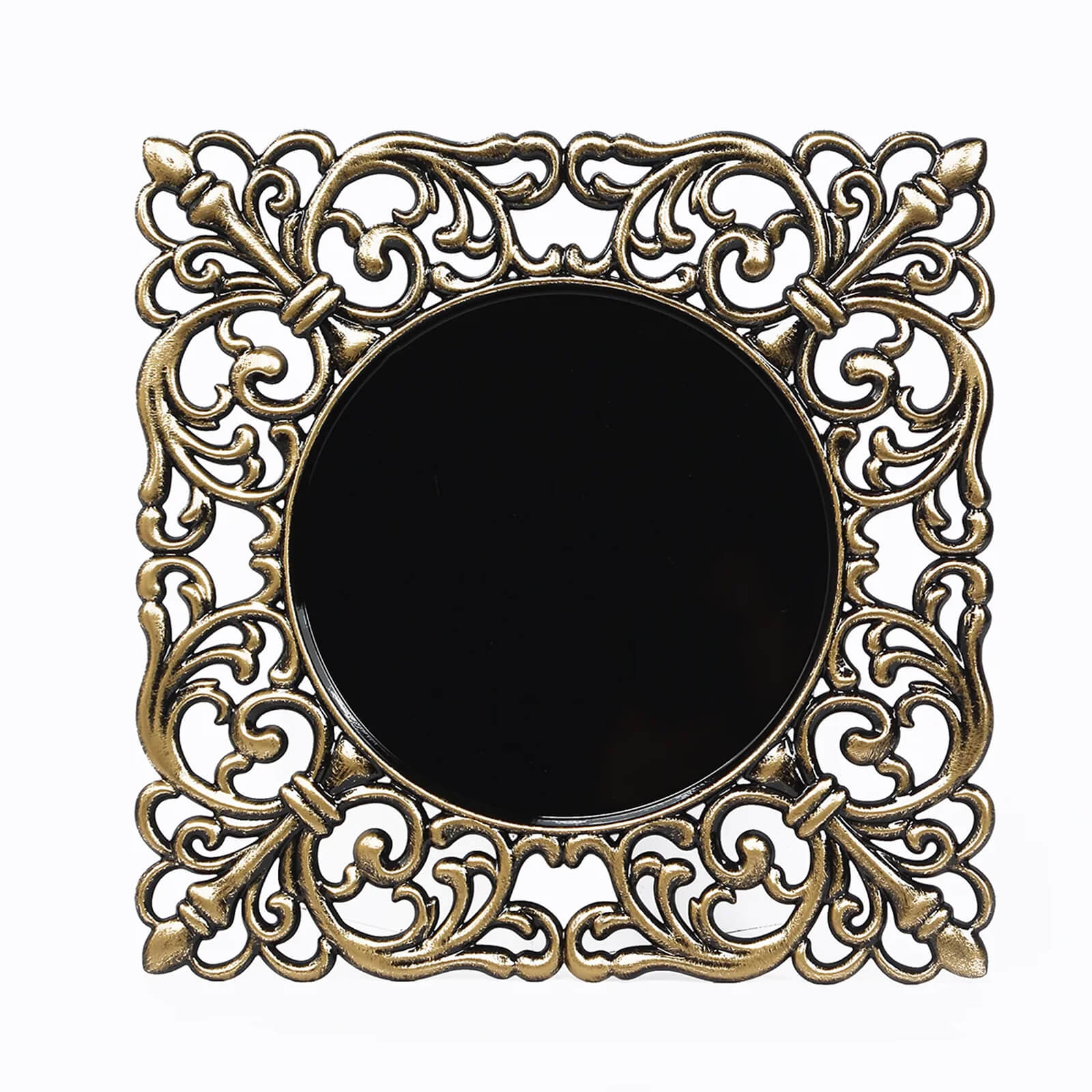 6-Pack Acrylic Charger Plates 12" Square Black with Antique Gold Hollow Lace Border - Event Tabletop Decorative Charger Tableware - Image 8