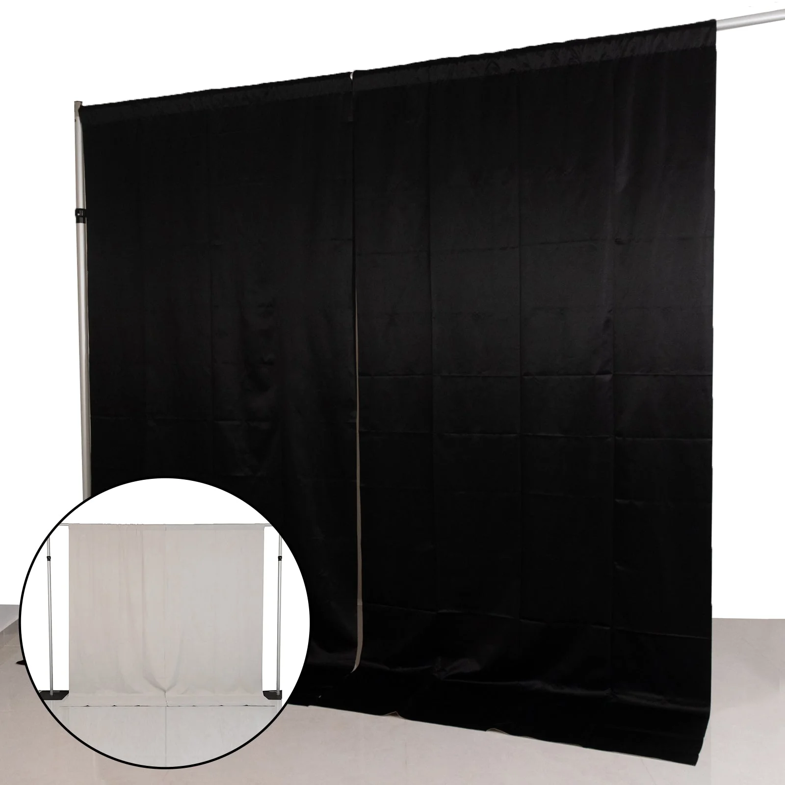 2 Pack 5ftx10ft Blackout Curtains Lamour Satin Drapery Panels Black/Ivory | PU-Coated Double Sided Backdrop for Events, Photography, and Weddings