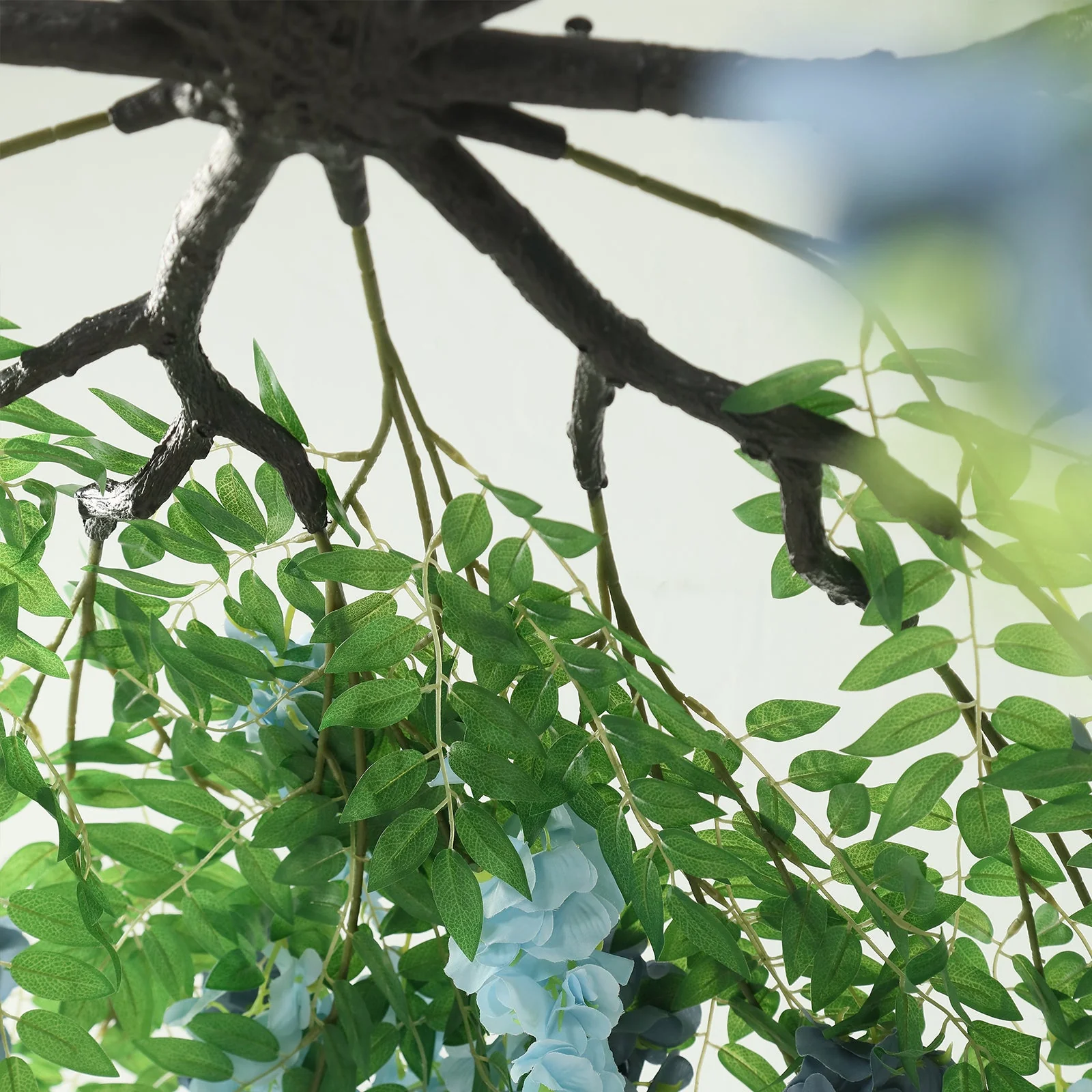 Artificial Silk Wisteria Vine Round Hanging Canopy in Dusty & Light Blue, Draping Garland Flower Chandelier With Interchangeable Branches 55" - Image 4