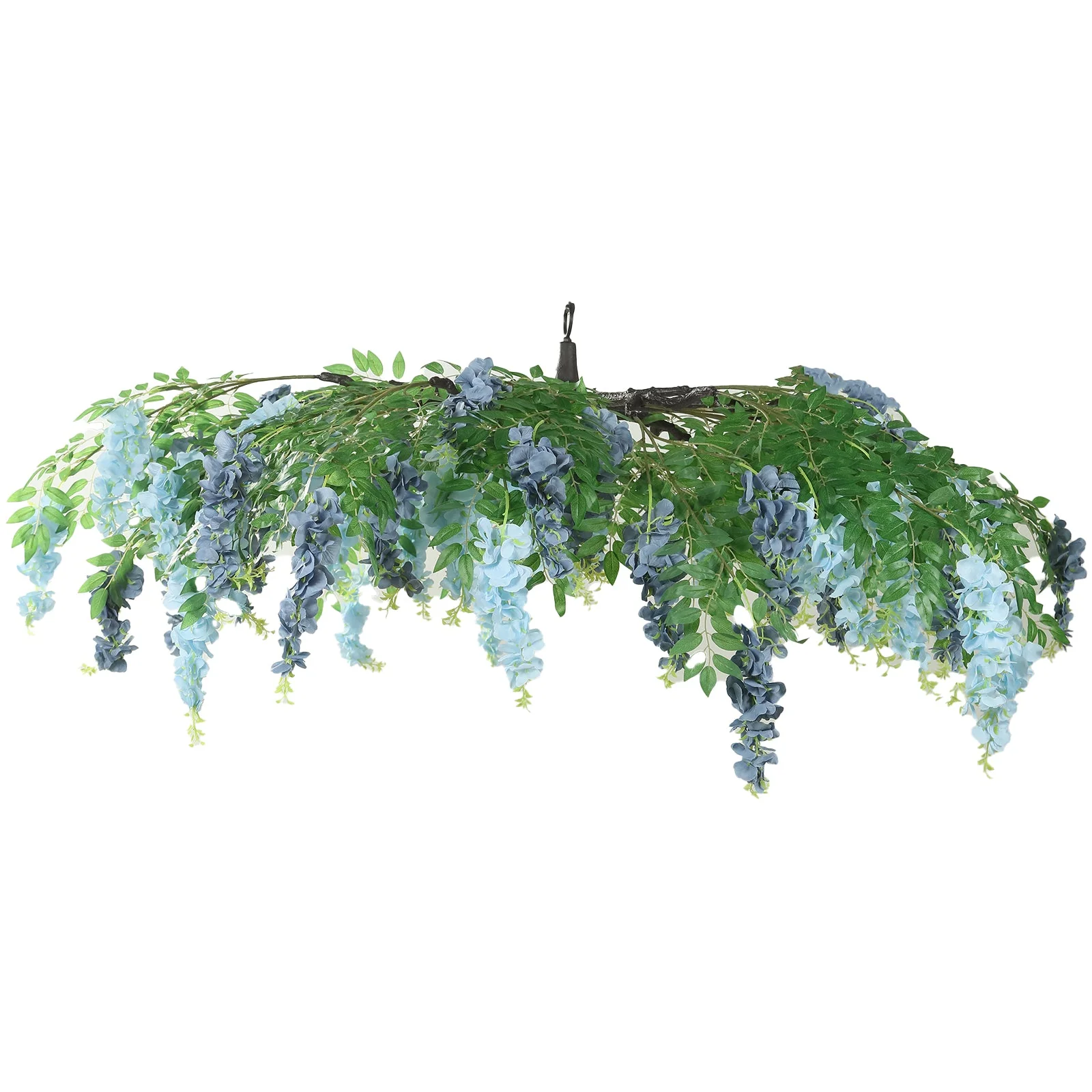 Artificial Silk Wisteria Vine Round Hanging Canopy in Dusty & Light Blue, Draping Garland Flower Chandelier With Interchangeable Branches 55" - Image 5