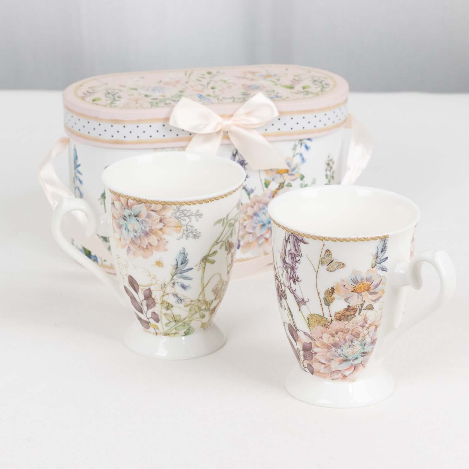 Blush Floral Design Bridal Shower Gift Set, 2 Pack Porcelain Coffee Mugs With Matching Keepsake Gift Box and Satin Ribbon Handle - Image 4