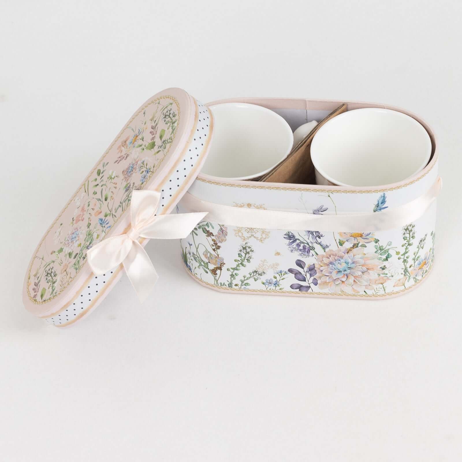 Blush Floral Design Bridal Shower Gift Set, 2 Pack Porcelain Coffee Mugs With Matching Keepsake Gift Box and Satin Ribbon Handle - Image 8