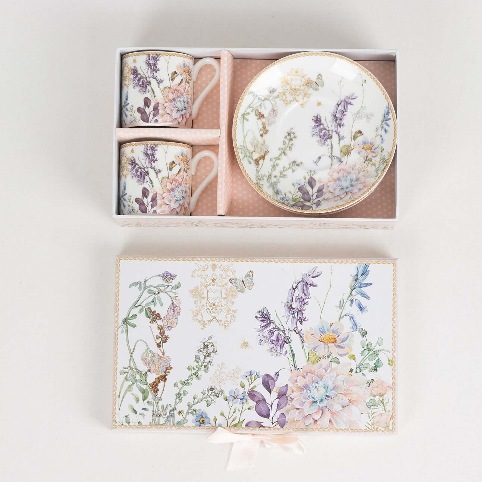 Blush Floral Design Bridal Shower Gift Set, Set of 2 Porcelain Espresso Cups and Saucers with Matching Gift Box - Image 12