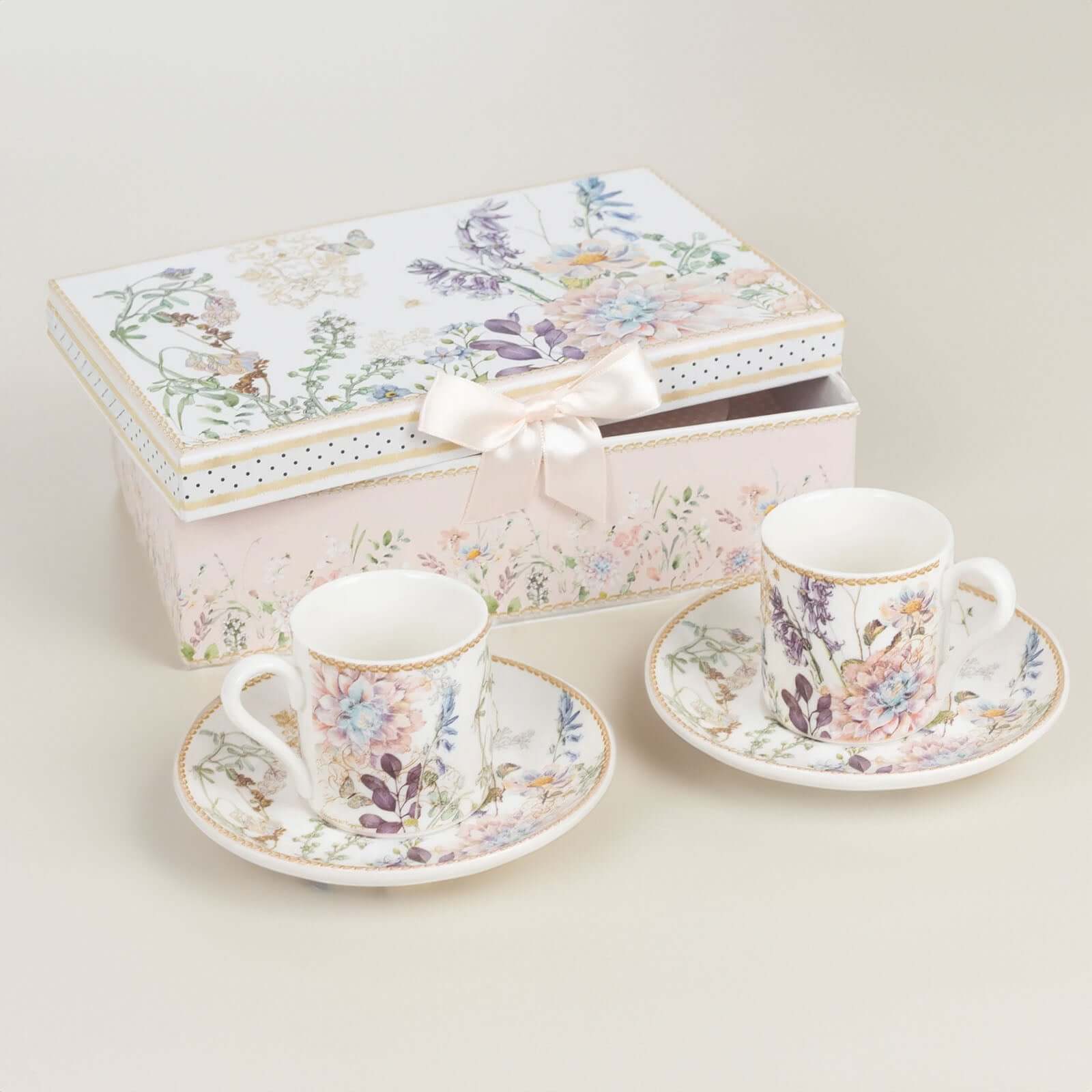 Blush Floral Design Bridal Shower Gift Set, Set of 2 Porcelain Espresso Cups and Saucers with Matching Gift Box - Image 14