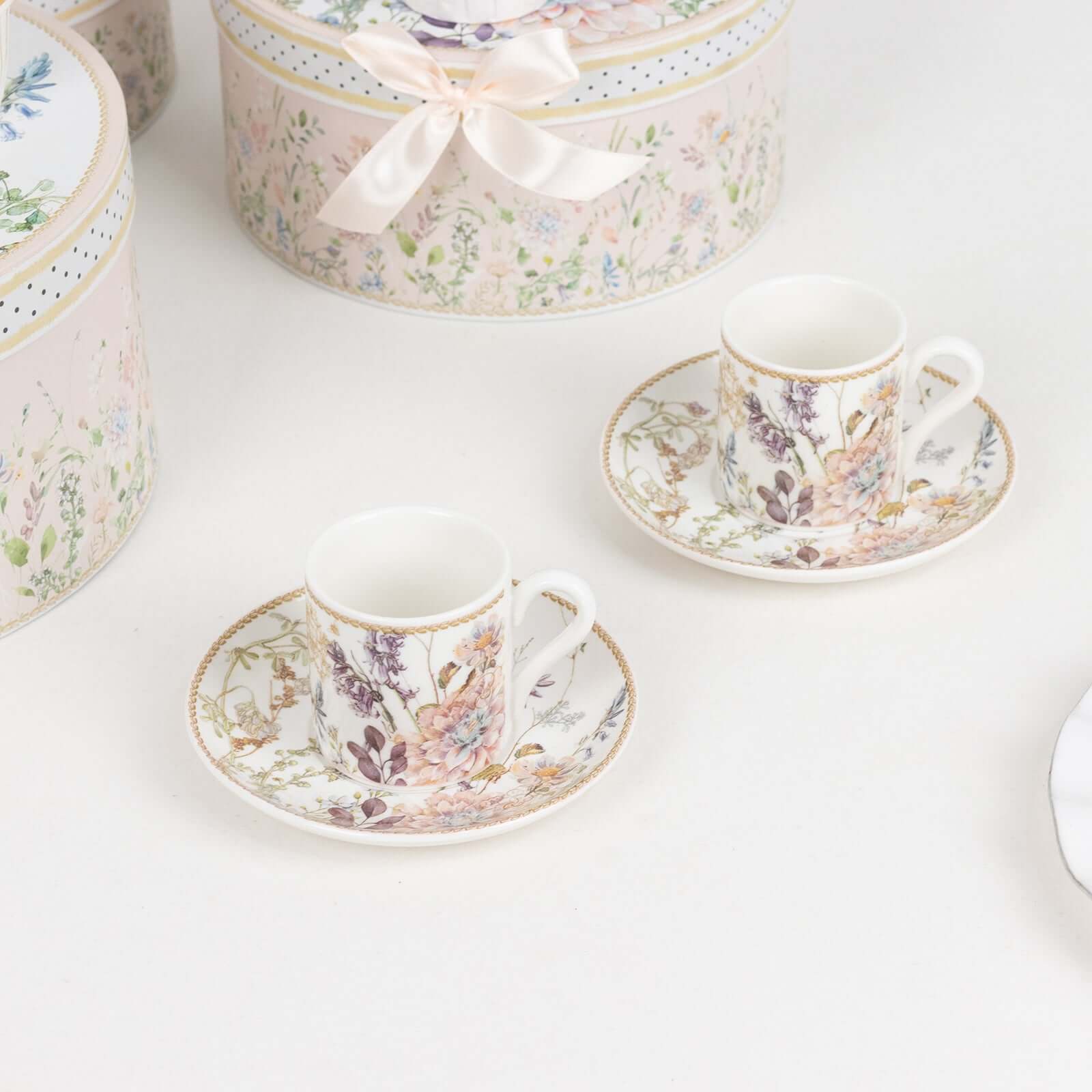 Blush Floral Design Bridal Shower Gift Set, Set of 2 Porcelain Espresso Cups and Saucers with Matching Gift Box - Image 8