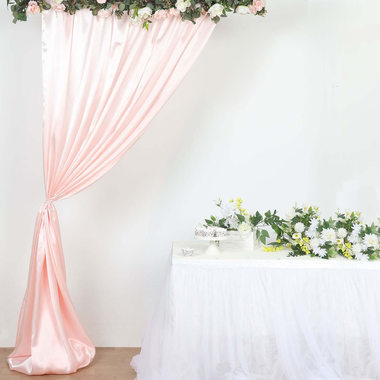 Blush Satin Backdrop Drape Curtain, Photo Booth Event Divider Panel - 8ftx10ft