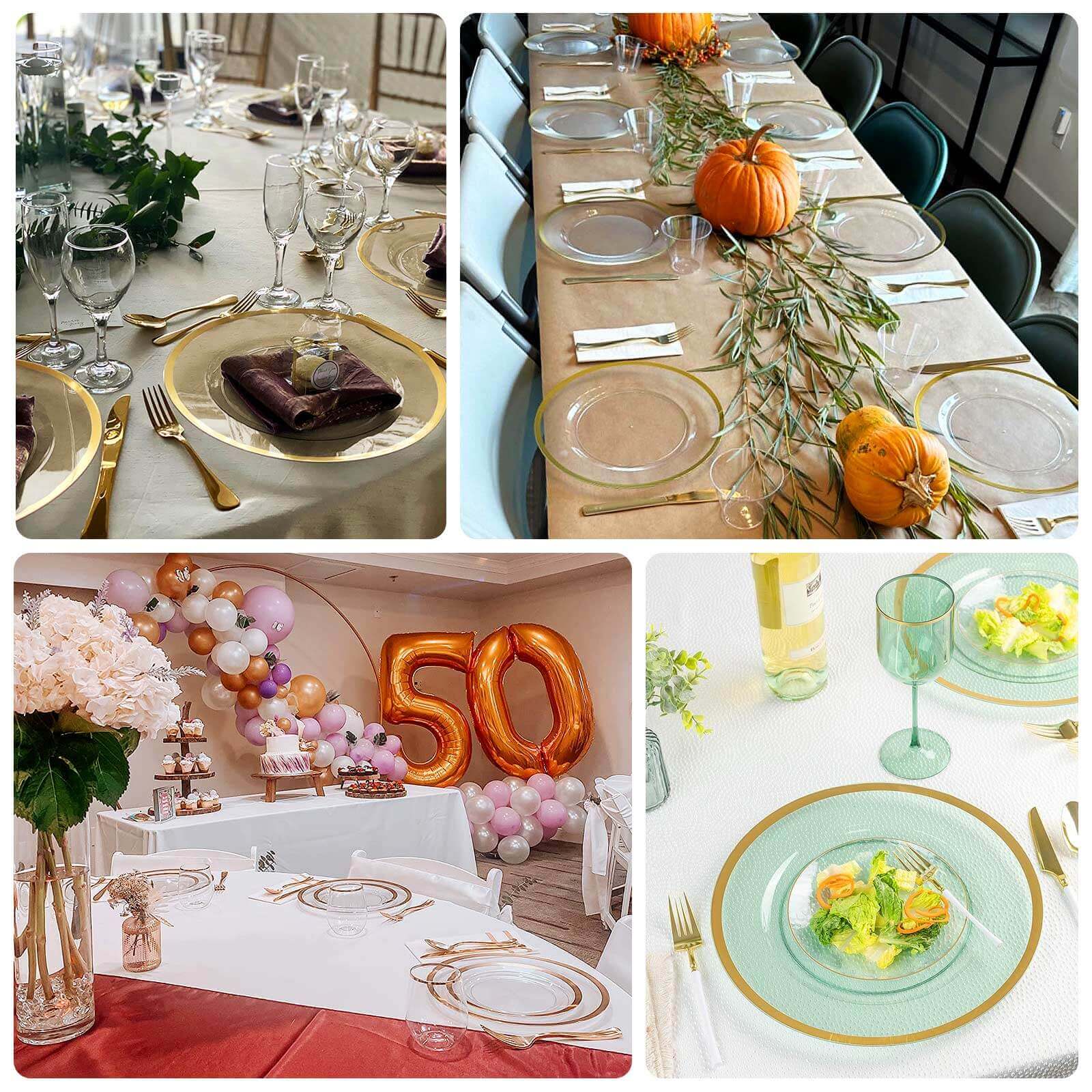 10-Pack Economy Plastic Charger Plates 12" Round Blush with Wide Gold Rim - Dinner Party Serving Plates - Image 8