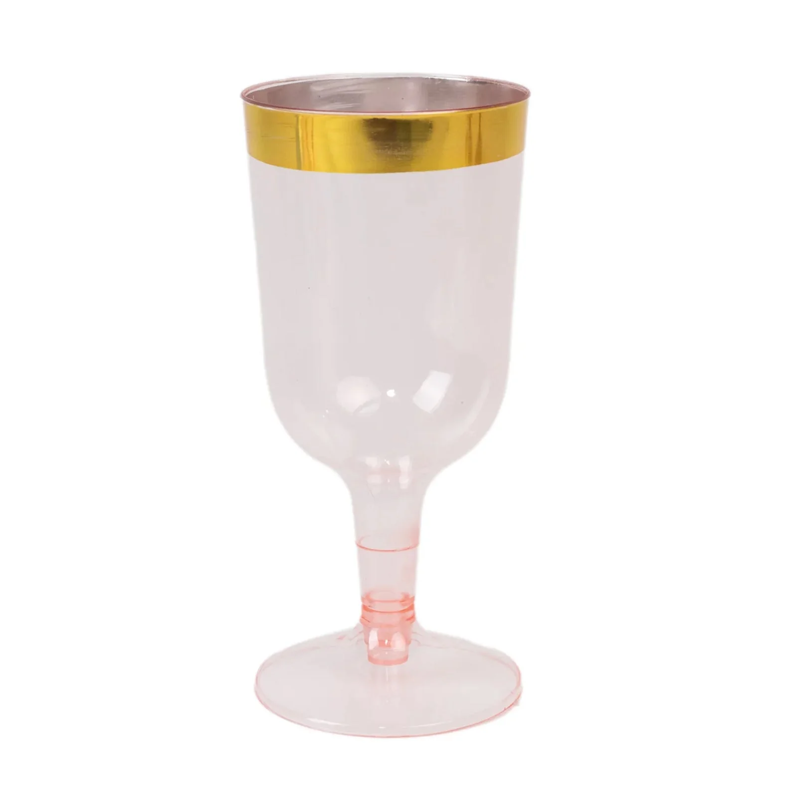 12 Pack Plastic Short Stem Wine Glasses 6oz Transparent Blush/Gold Rim - Disposable Cups for Parties - Image 5