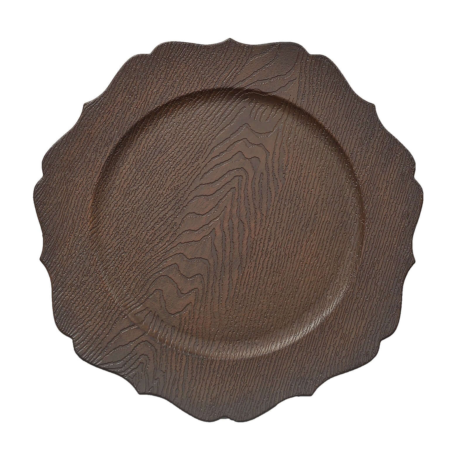6-Pack Acrylic Charger Plates 13" Round Rustic Brown with Wood Grain Scalloped Rim - Dinner Charger Tableware - Image 6
