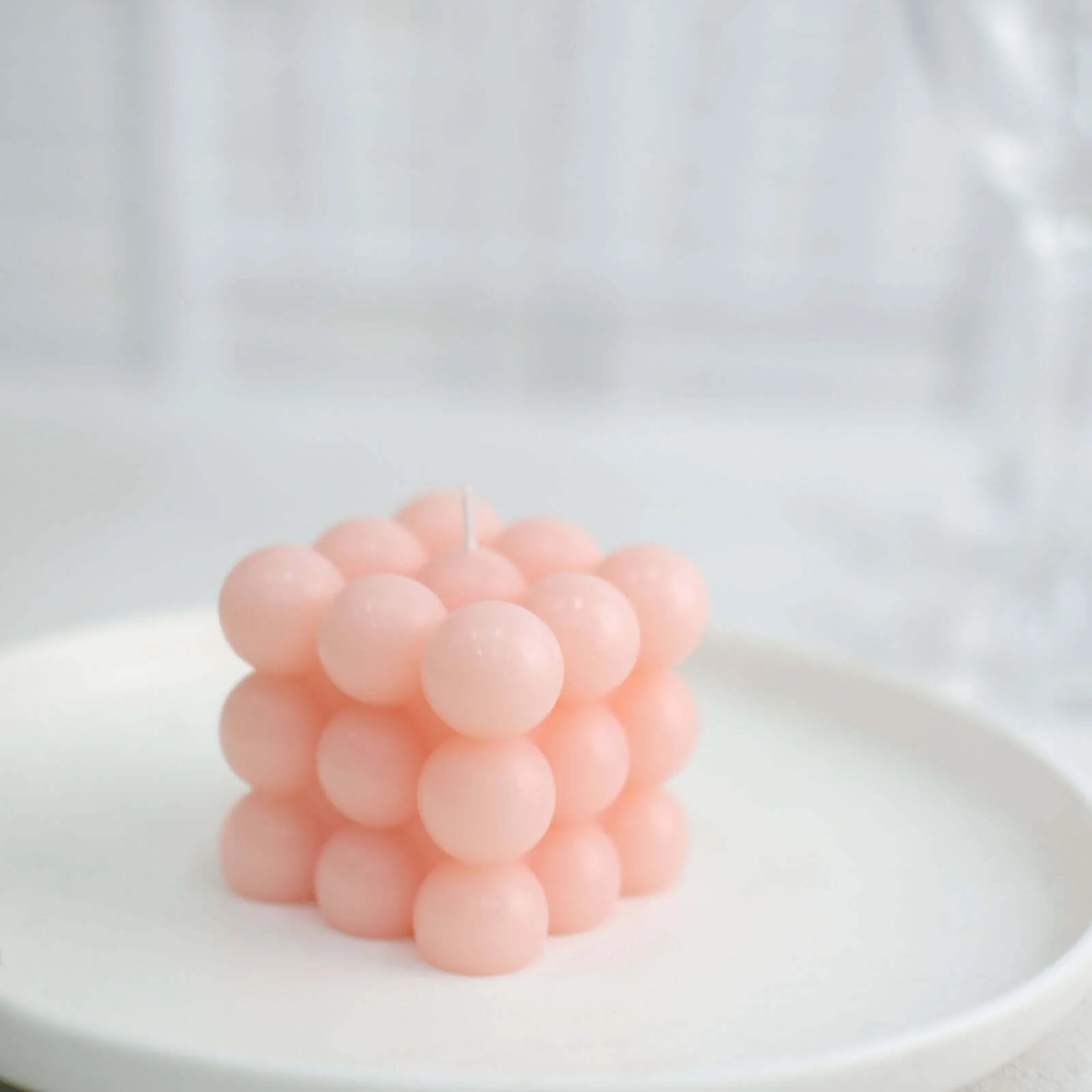 2-Pack Decorative Paraffin Wax Candles 2" Bubble Cube Design Blush - Unscented Long Burning Pillar Candle Set - Image 8