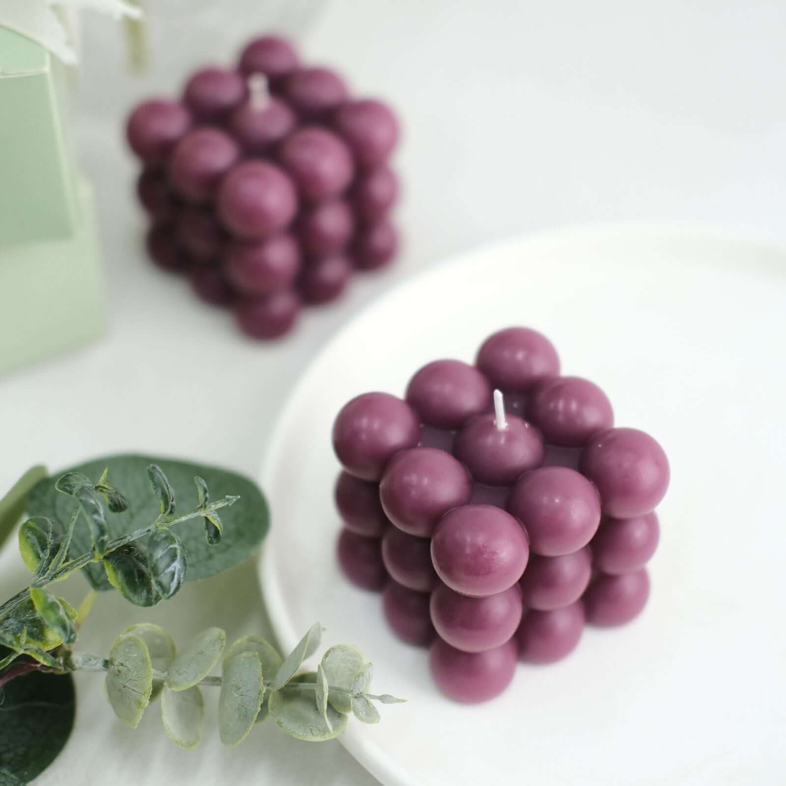 2-Pack Decorative Paraffin Wax Candles 2" Bubble Cube Design Burgundy - Unscented Long Burning Pillar Candle Set - Image 2