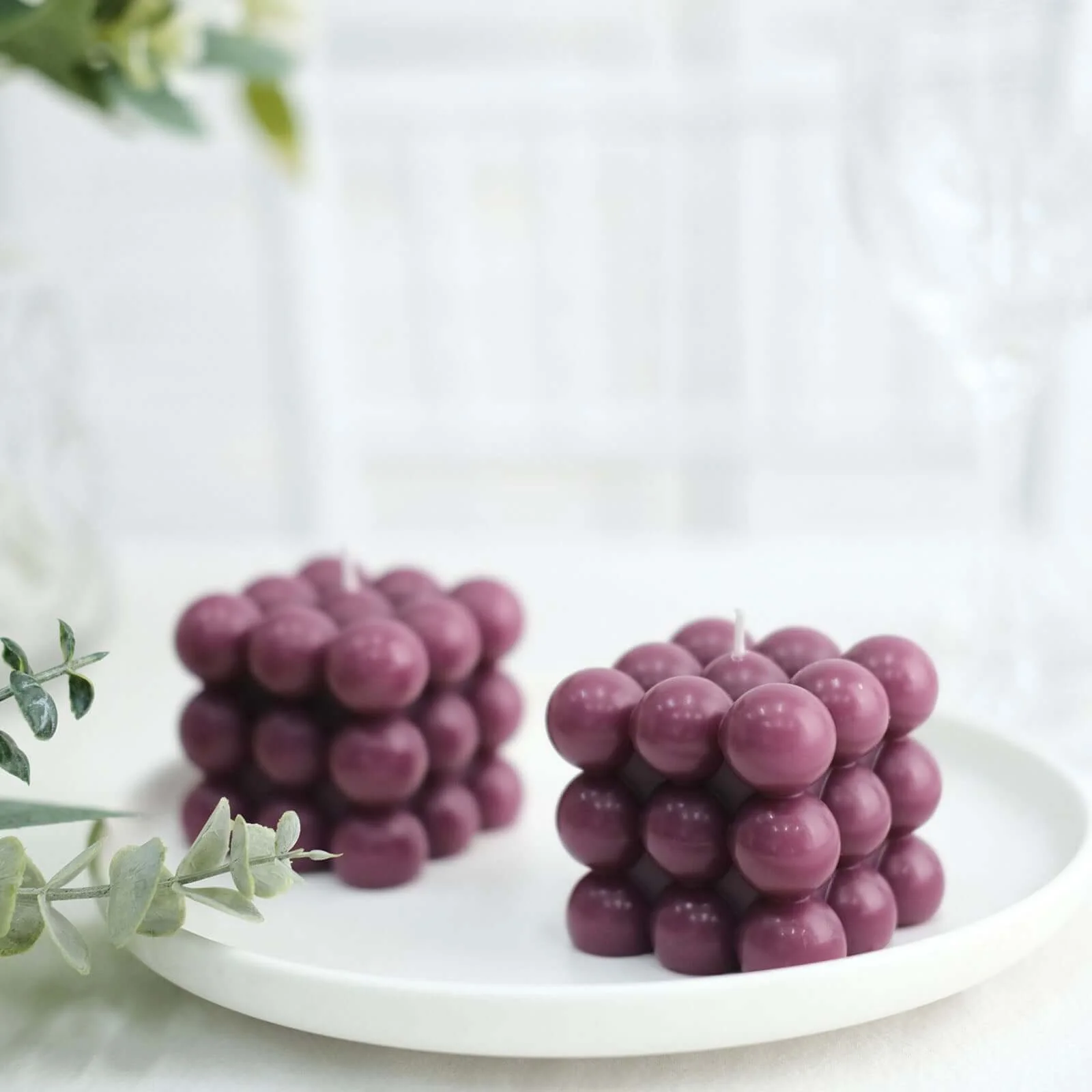 2-Pack Decorative Paraffin Wax Candles 2" Bubble Cube Design Burgundy - Unscented Long Burning Pillar Candle Set - Image 9