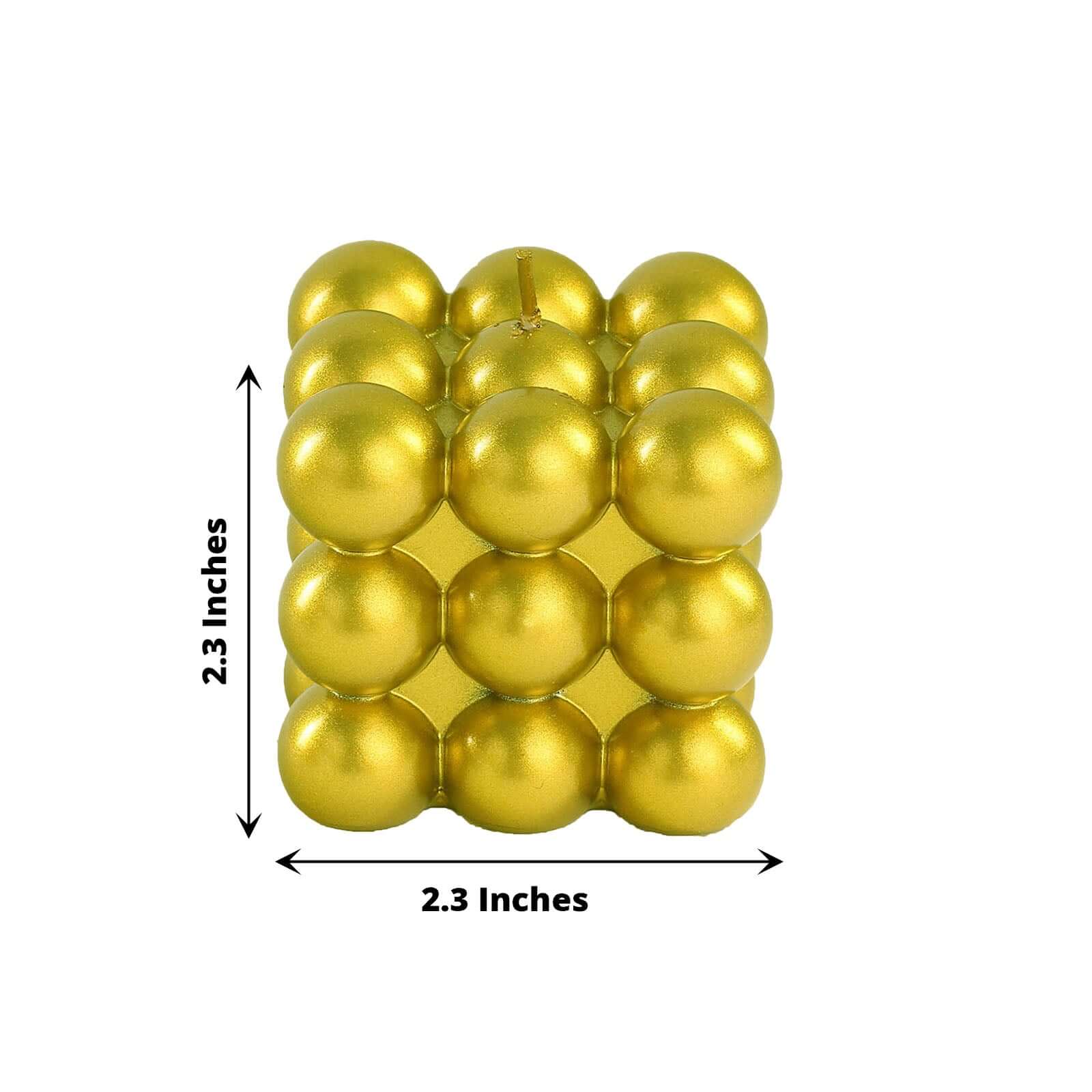 2-Pack Decorative Paraffin Wax Candles 2" Bubble Cube Design Metallic Gold - Unscented Long Burning Pillar Candle Set - Image 3