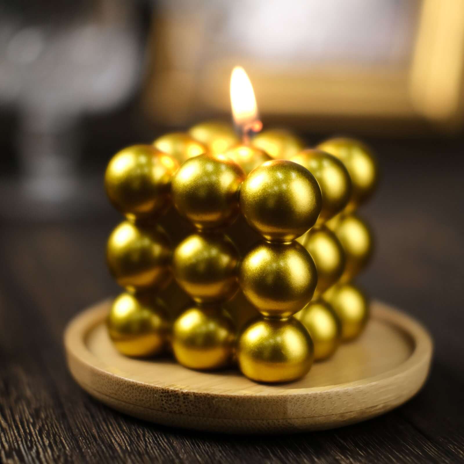 2-Pack Decorative Paraffin Wax Candles 2" Bubble Cube Design Metallic Gold - Unscented Long Burning Pillar Candle Set - Image 6