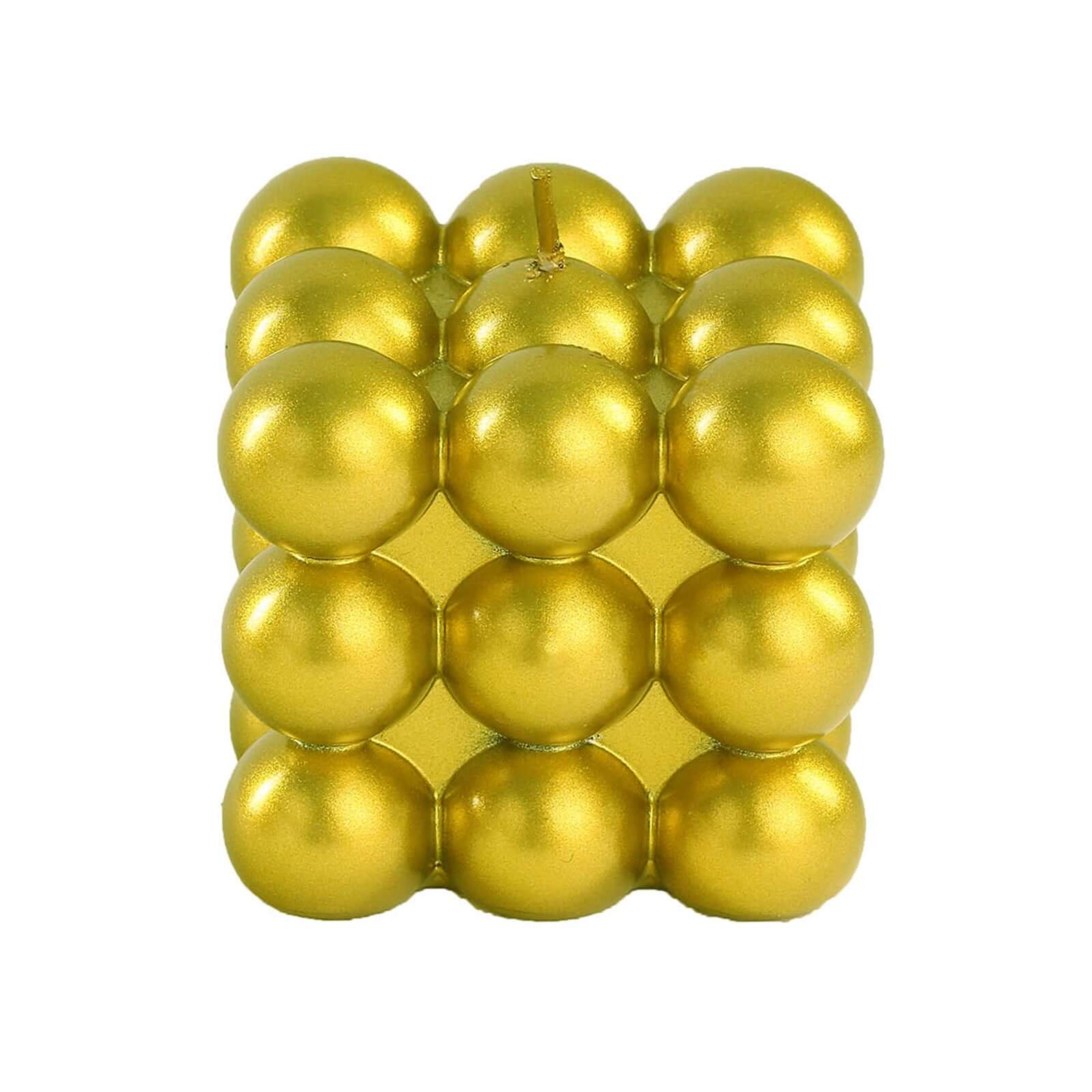 2-Pack Decorative Paraffin Wax Candles 2" Bubble Cube Design Metallic Gold - Unscented Long Burning Pillar Candle Set - Image 7