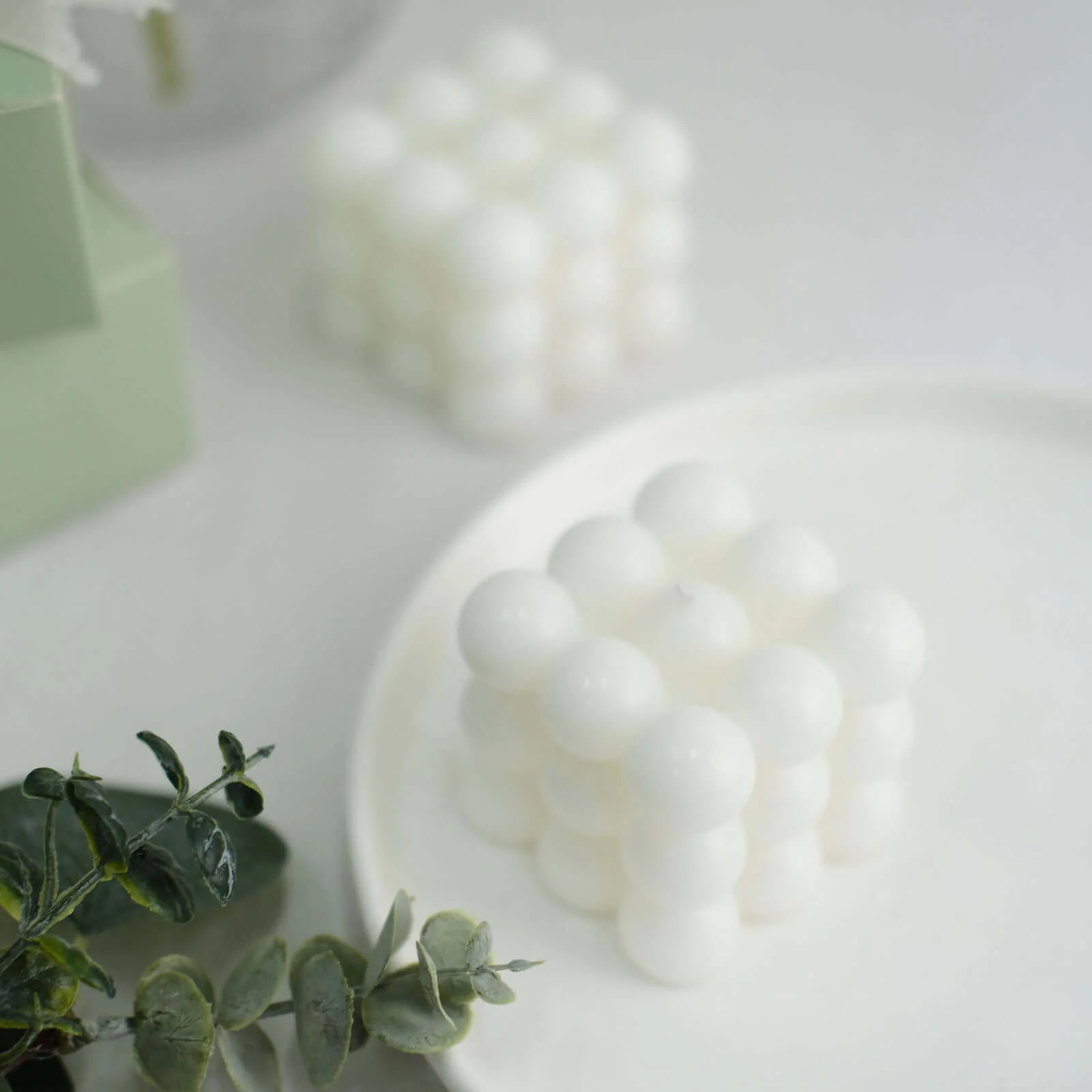 2-Pack Decorative Paraffin Wax Candles 2" Bubble Cube Design White - Unscented Long Burning Pillar Candle Set - Image 2