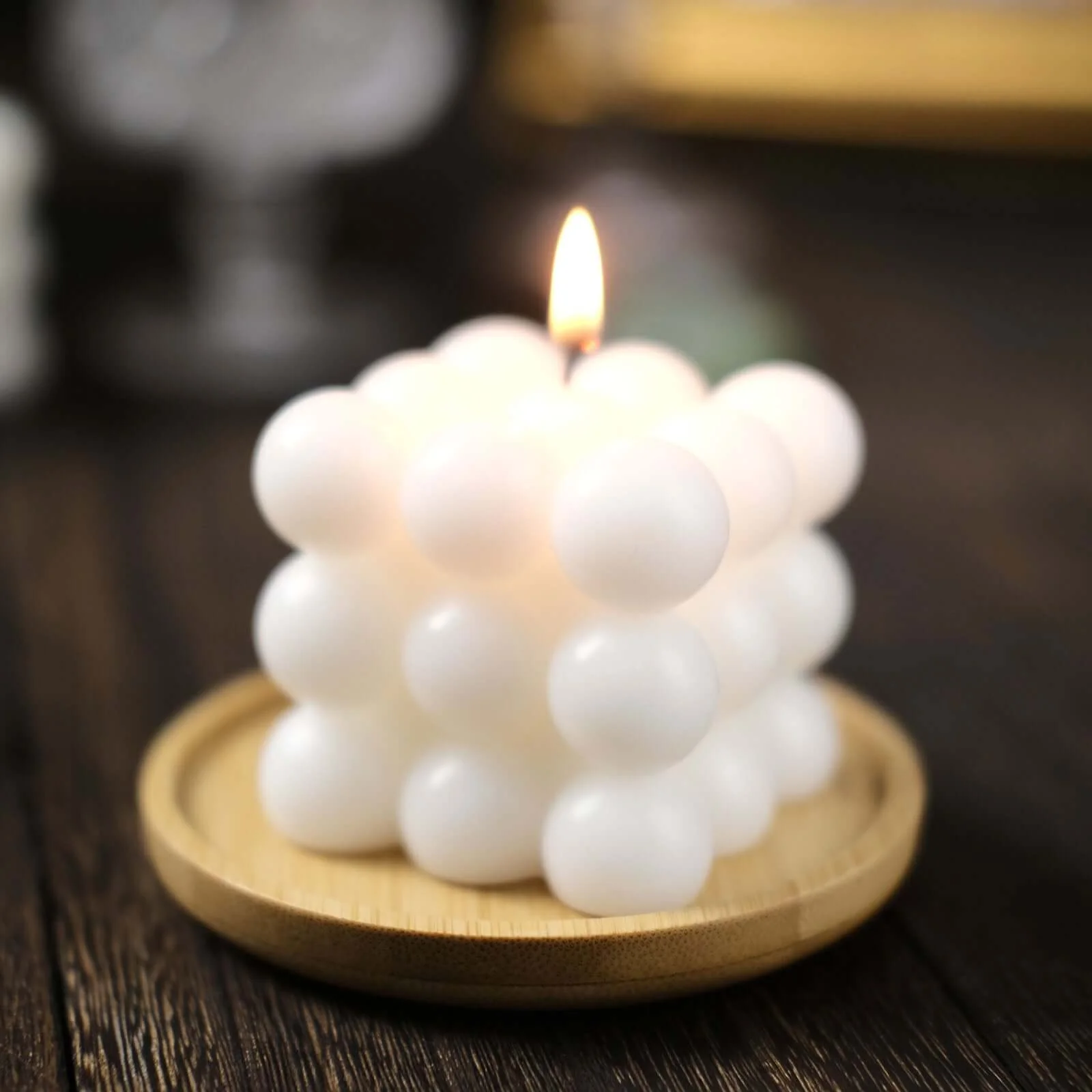 2-Pack Decorative Paraffin Wax Candles 2" Bubble Cube Design White - Unscented Long Burning Pillar Candle Set - Image 6
