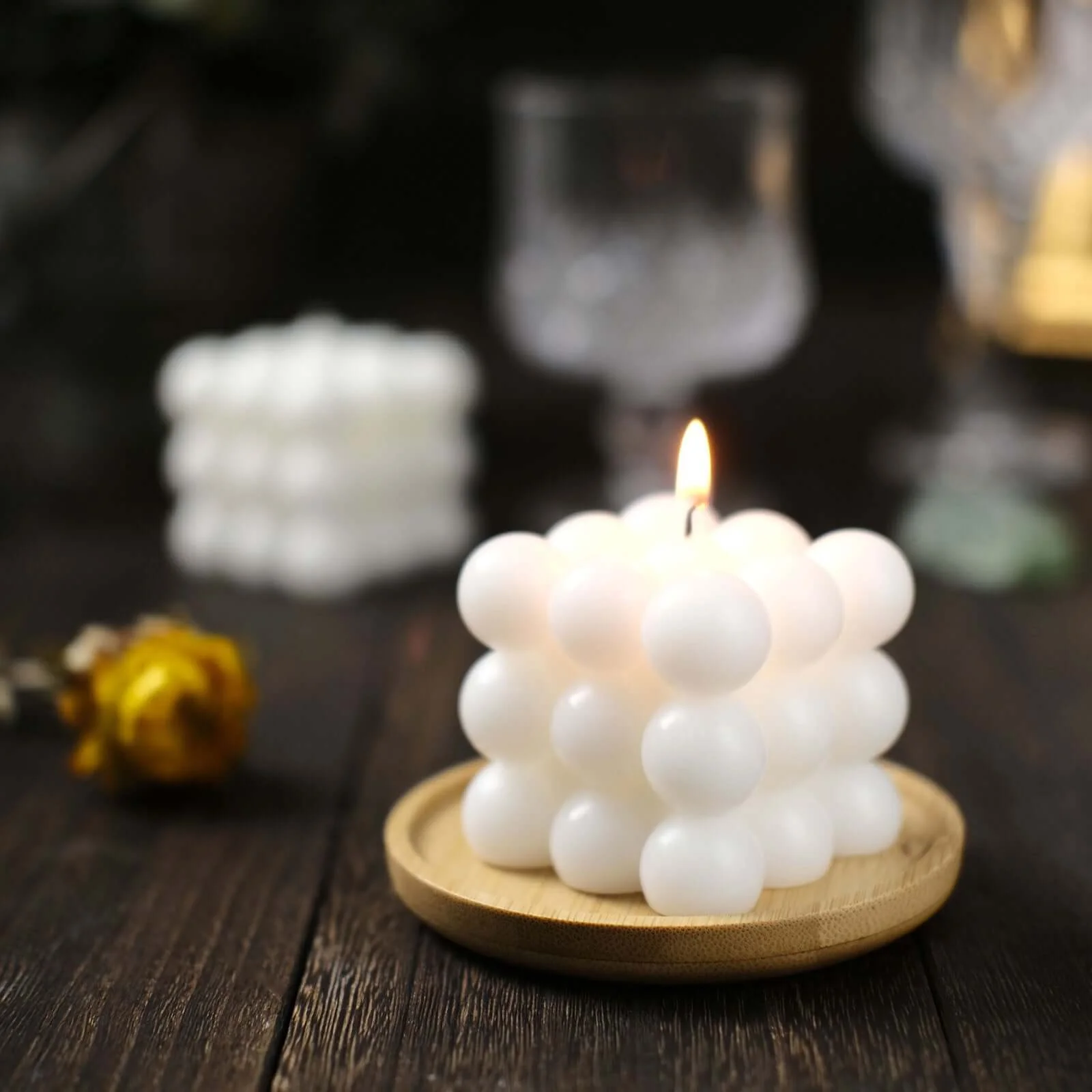 2-Pack Decorative Paraffin Wax Candles 2" Bubble Cube Design White - Unscented Long Burning Pillar Candle Set - Image 8