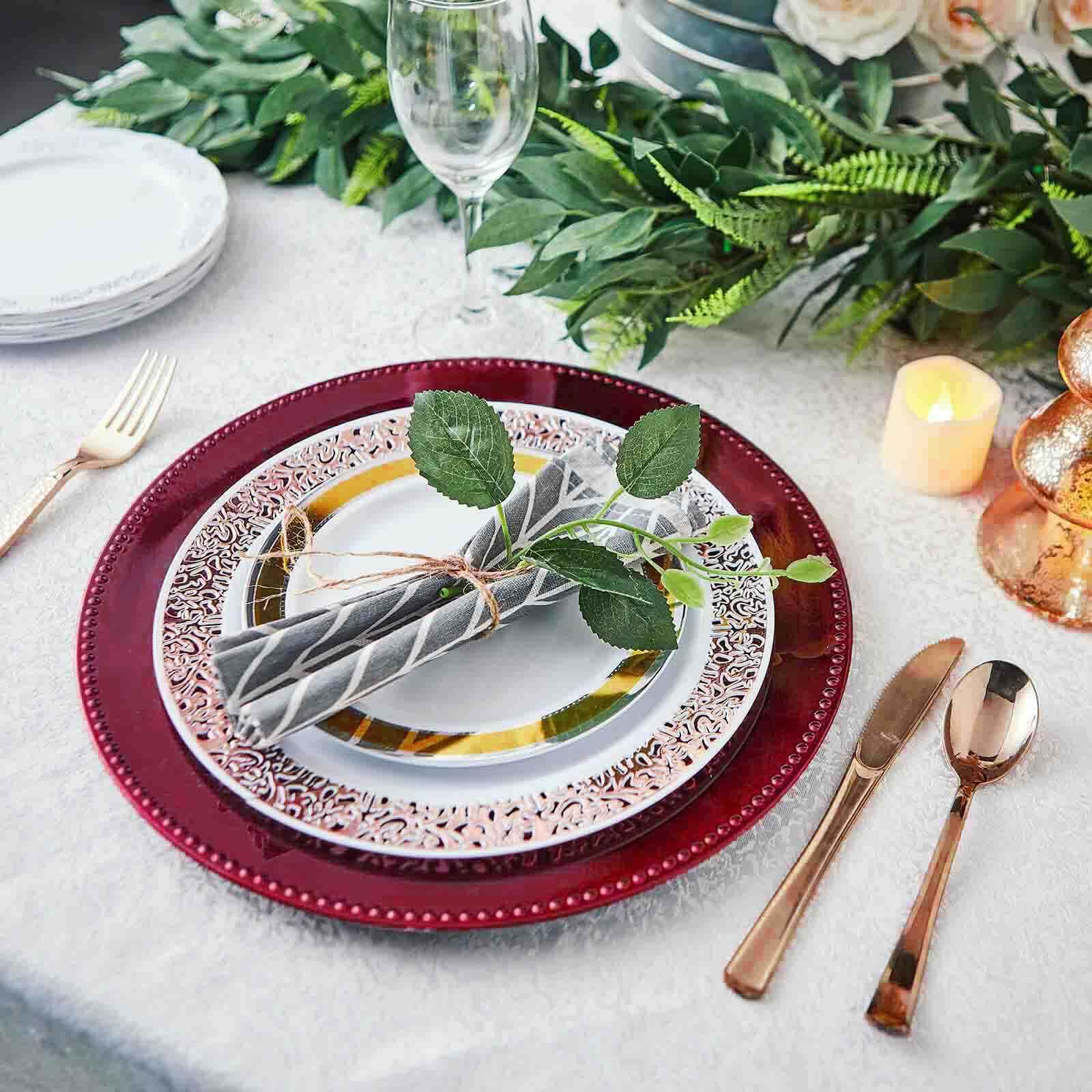 6-Pack Acrylic Charger Plates 13" Round Burgundy Beaded Rim - Dinner Charger Tabletop Decor - Image 2