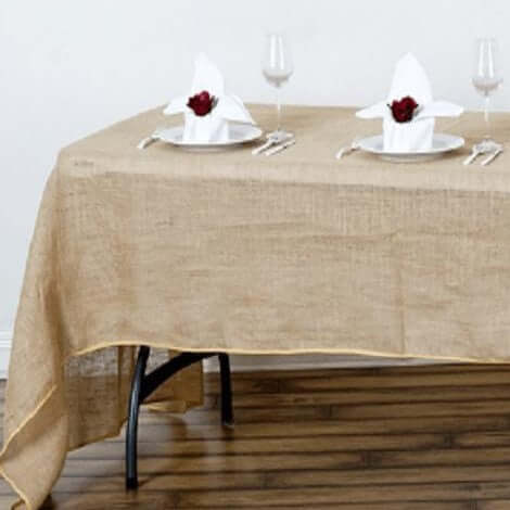 Burlap Jute Rectangle Tablecloth 90"x132" Natural - Rustic Boho Chic Seamless Table Linen - Image 3