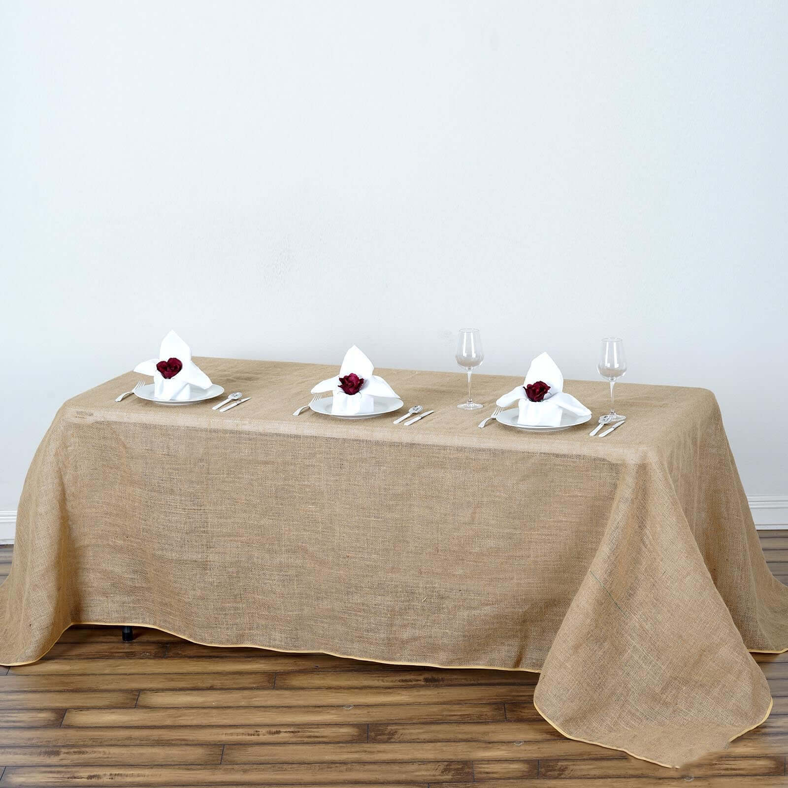 Burlap Jute Rectangle Tablecloth 90"x132" Natural - Rustic Boho Chic Seamless Table Linen - Image 4
