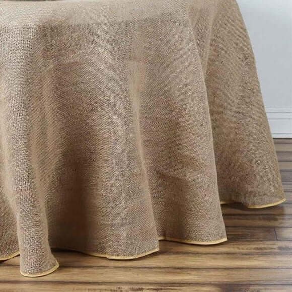 Burlap Jute Round Tablecloth 90" Natural - Rustic Boho Chic Table Linen - Image 2