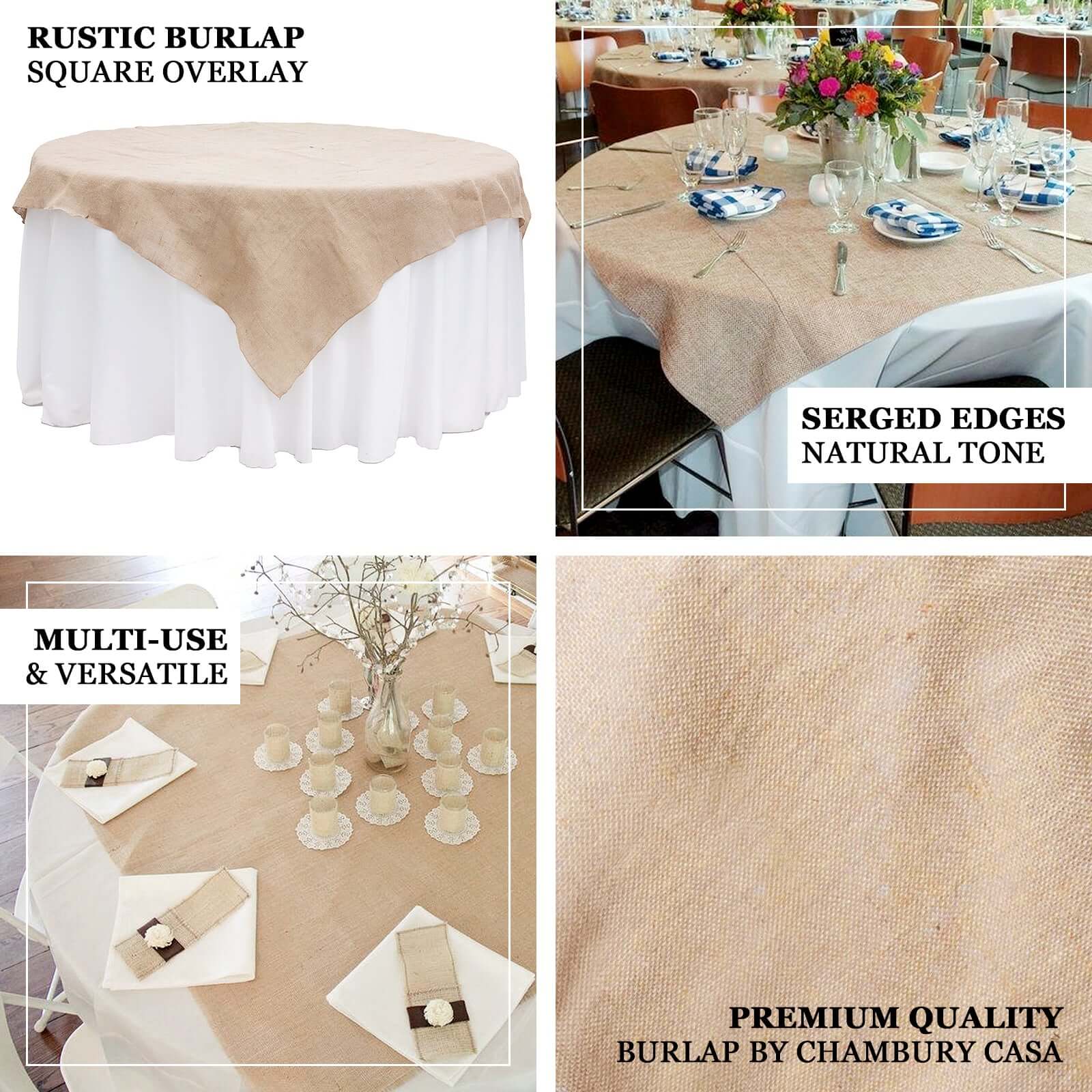 Burlap Jute Table Overlay 72"x72" Natural with Rustic Design - Perfect for Farmhouse Events - Image 3