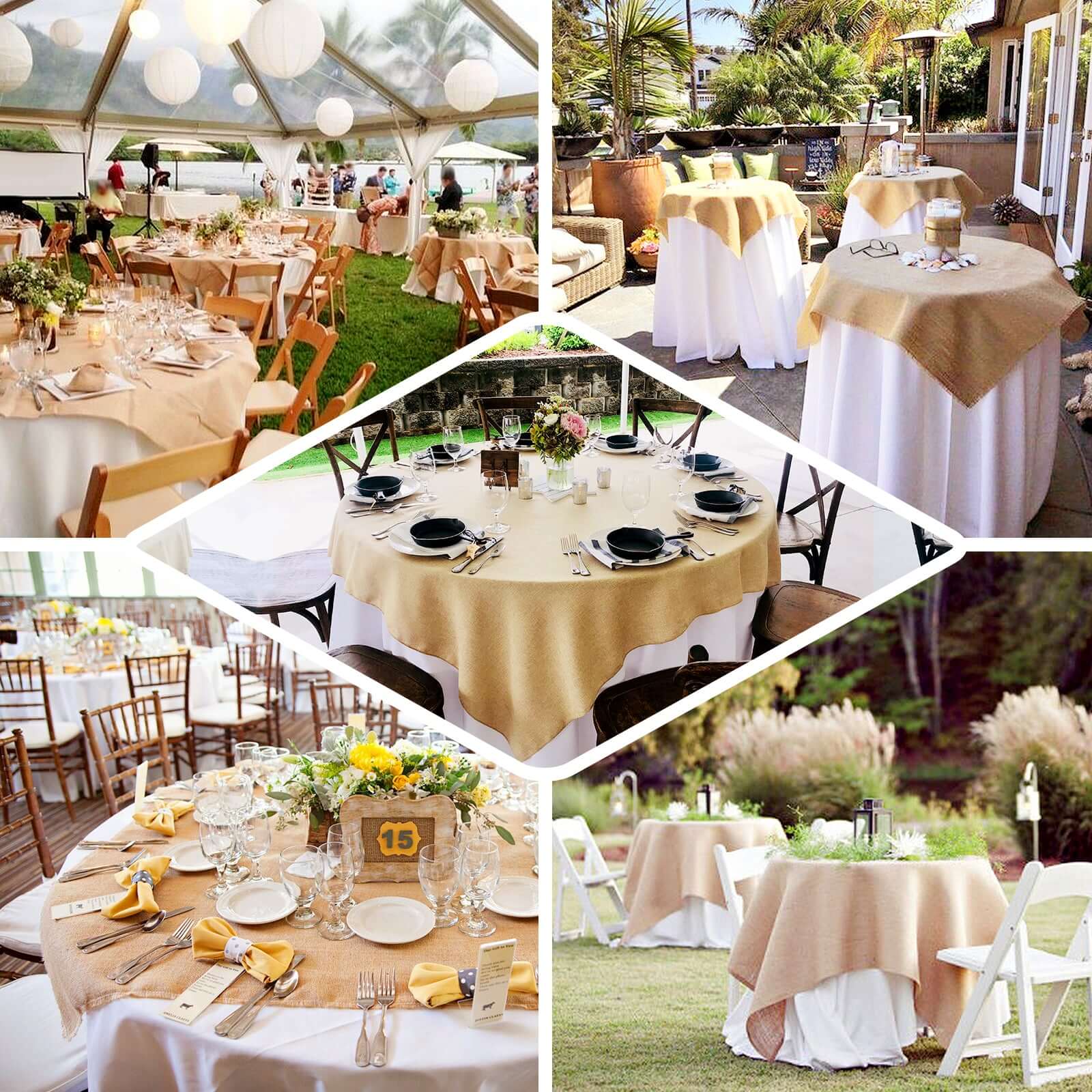 Burlap Jute Table Overlay 72"x72" Natural with Rustic Design - Perfect for Farmhouse Events - Image 4