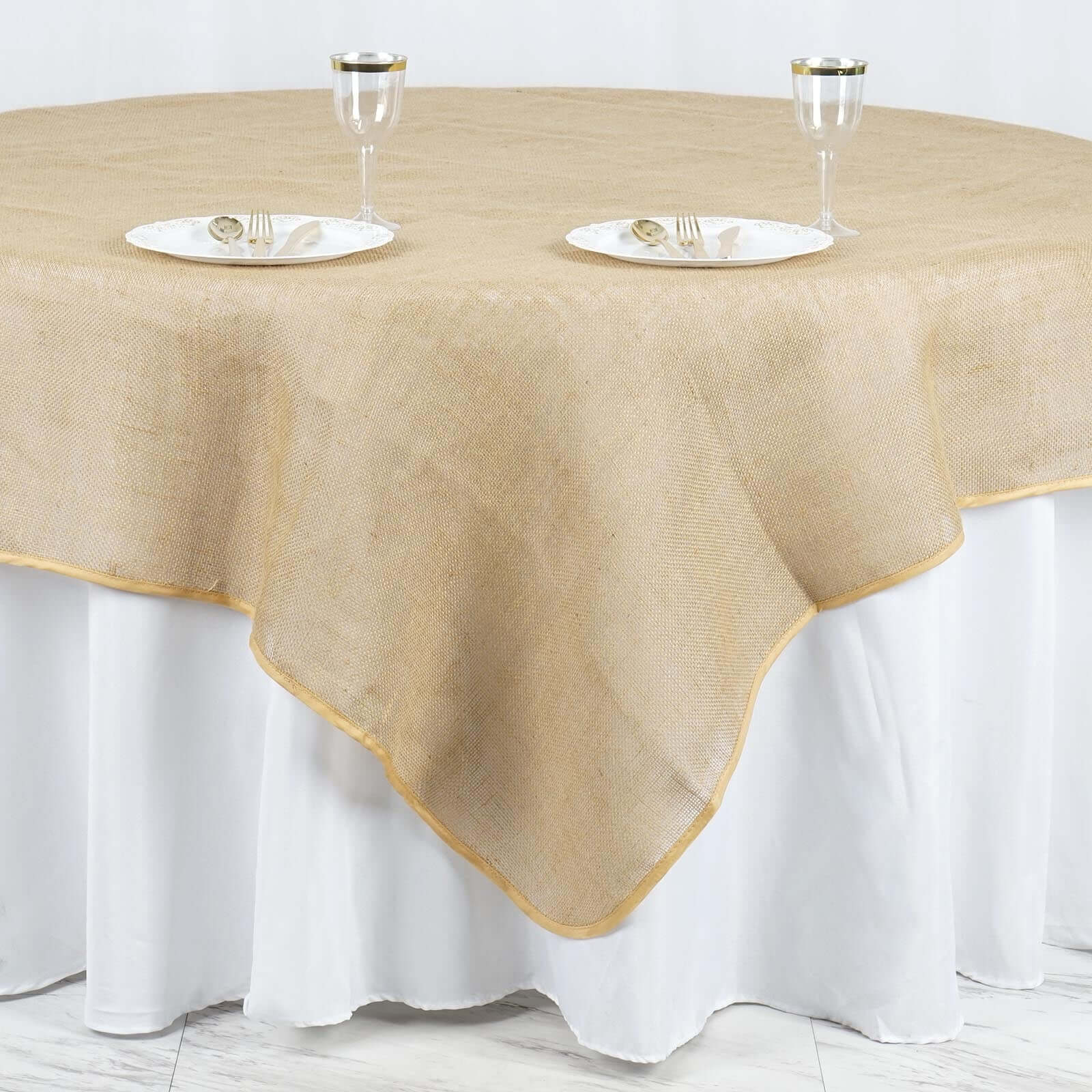 Burlap Jute Table Overlay 90"x90" Natural with Rustic Design - Perfect for Farmhouse Events - Image 2