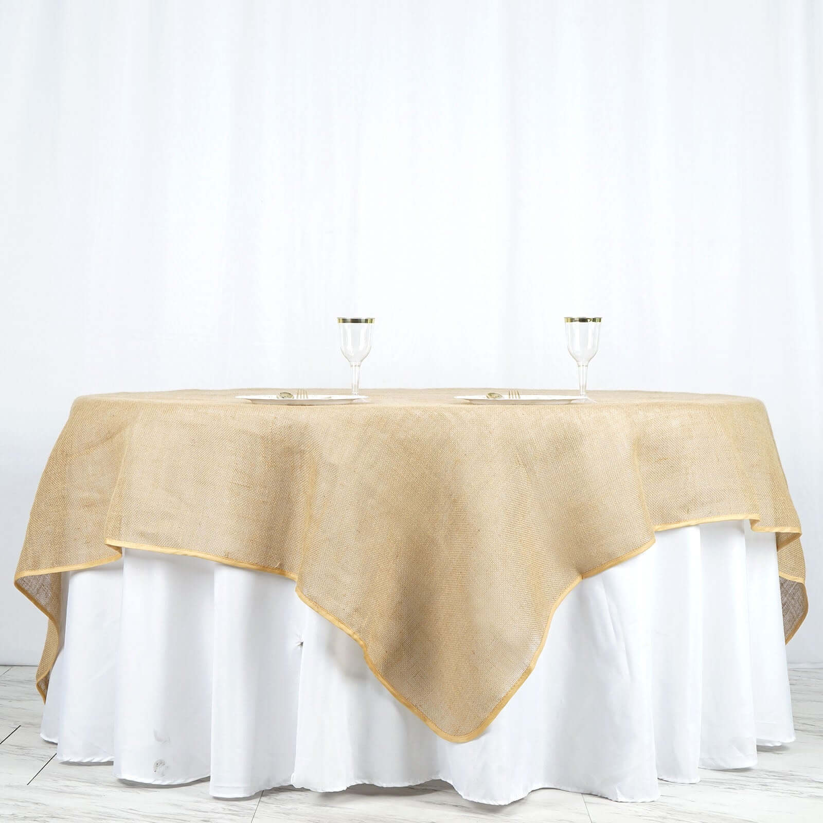 Burlap Jute Table Overlay 90"x90" Natural with Rustic Design - Perfect for Farmhouse Events - Image 3