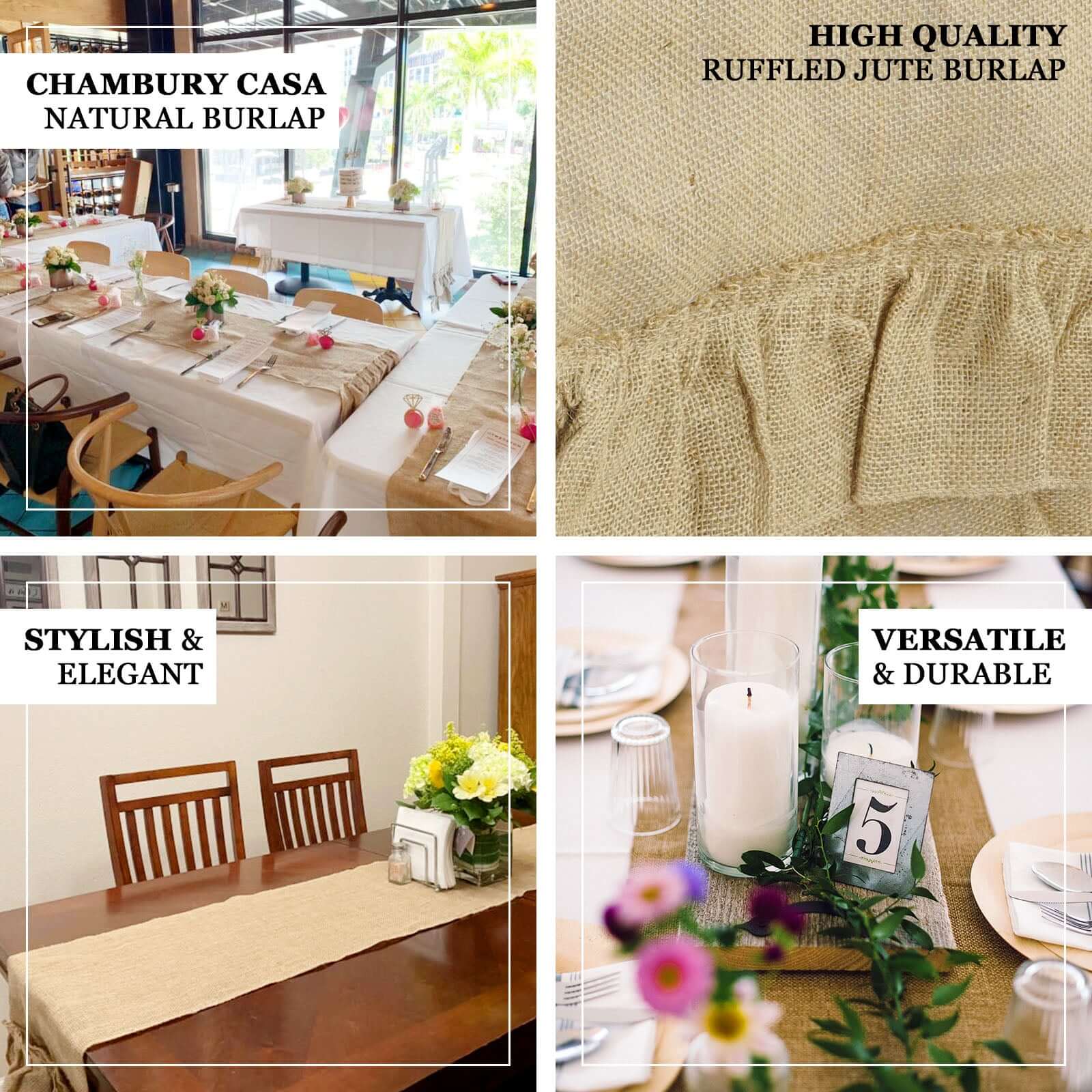 Burlap Jute Table Runner 14"x108" Natural With Ruffled Edges - Rustic Boho Chic Tabletop Decor - Image 4