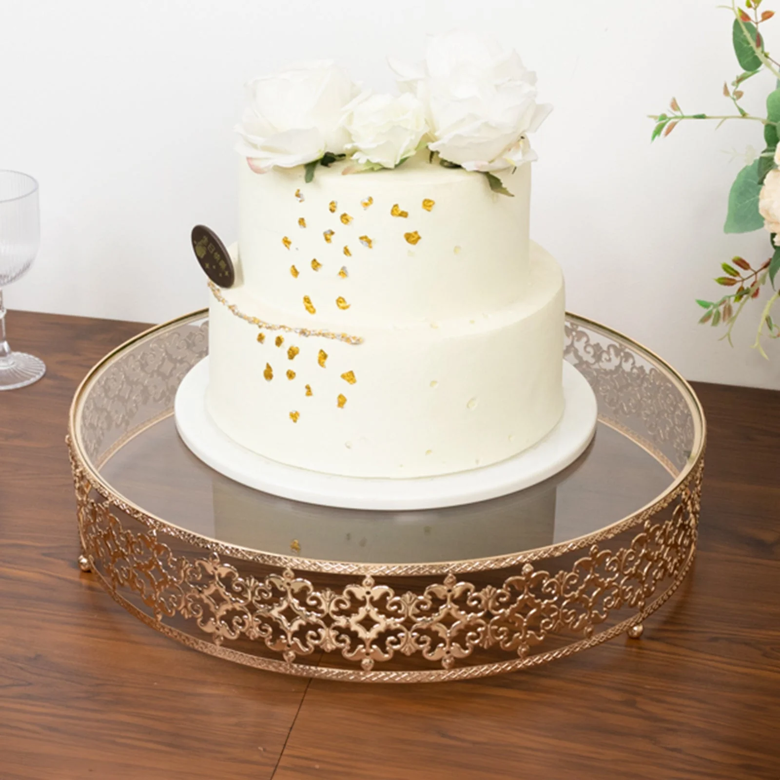 Cake Stand in Gold Baroque Ornate with Glass Top, Round Dessert Display Tray - 18" - Image 5
