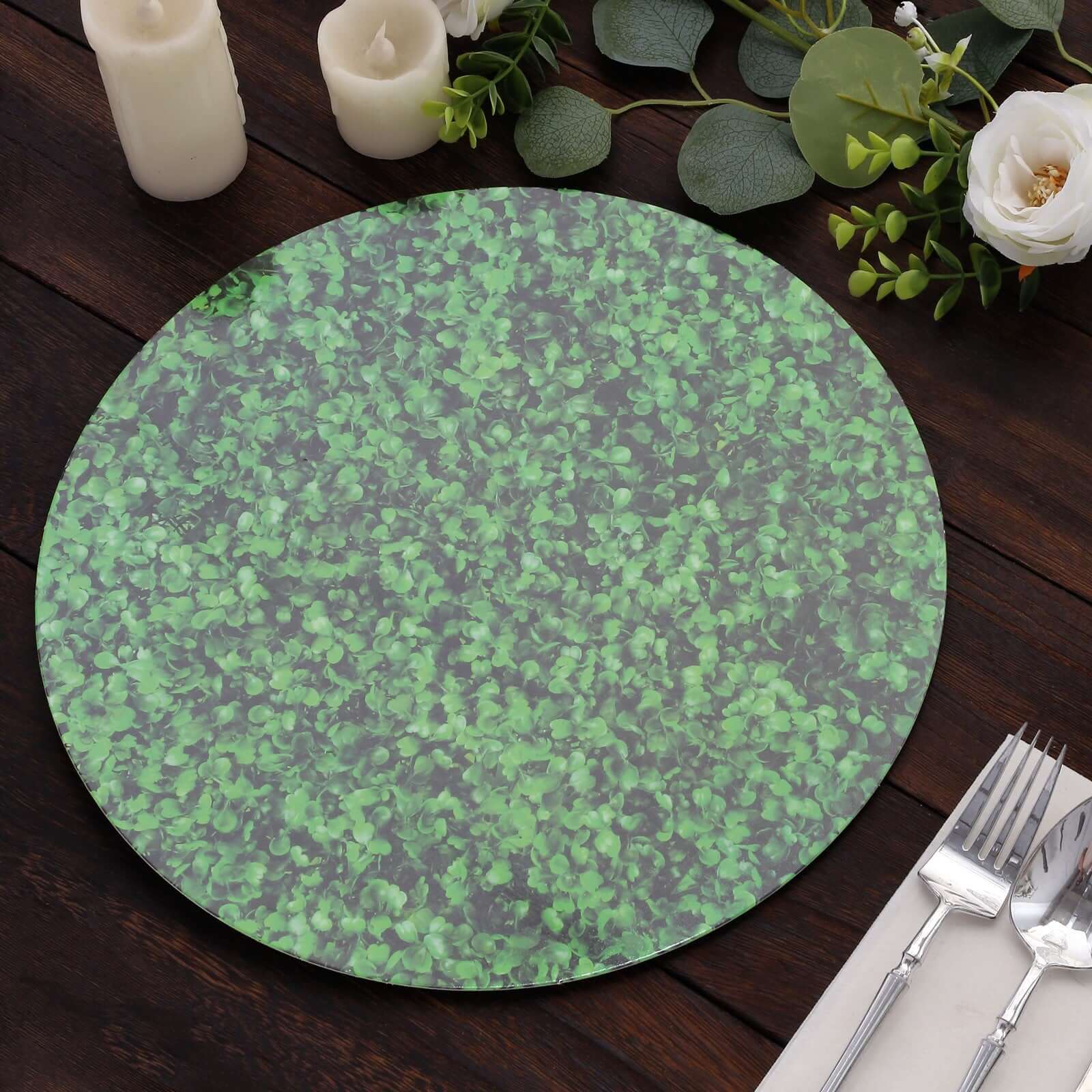 6-Pack Disposable Table Placemats 13" Green Boxwood Leaf Print - 700GSM Cardboard Placemats for Botanical & Garden Theme Parties