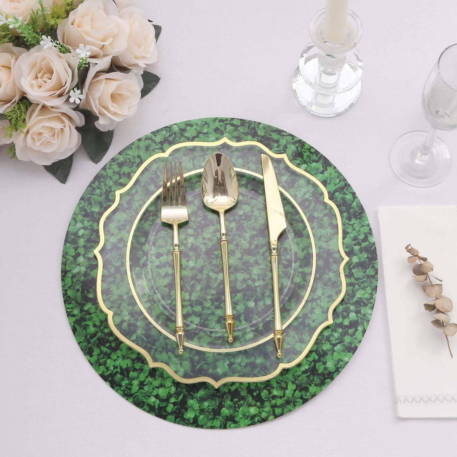 6-Pack Disposable Table Placemats 13" Green Boxwood Leaf Print - 700GSM Cardboard Placemats for Botanical & Garden Theme Parties - Image 2