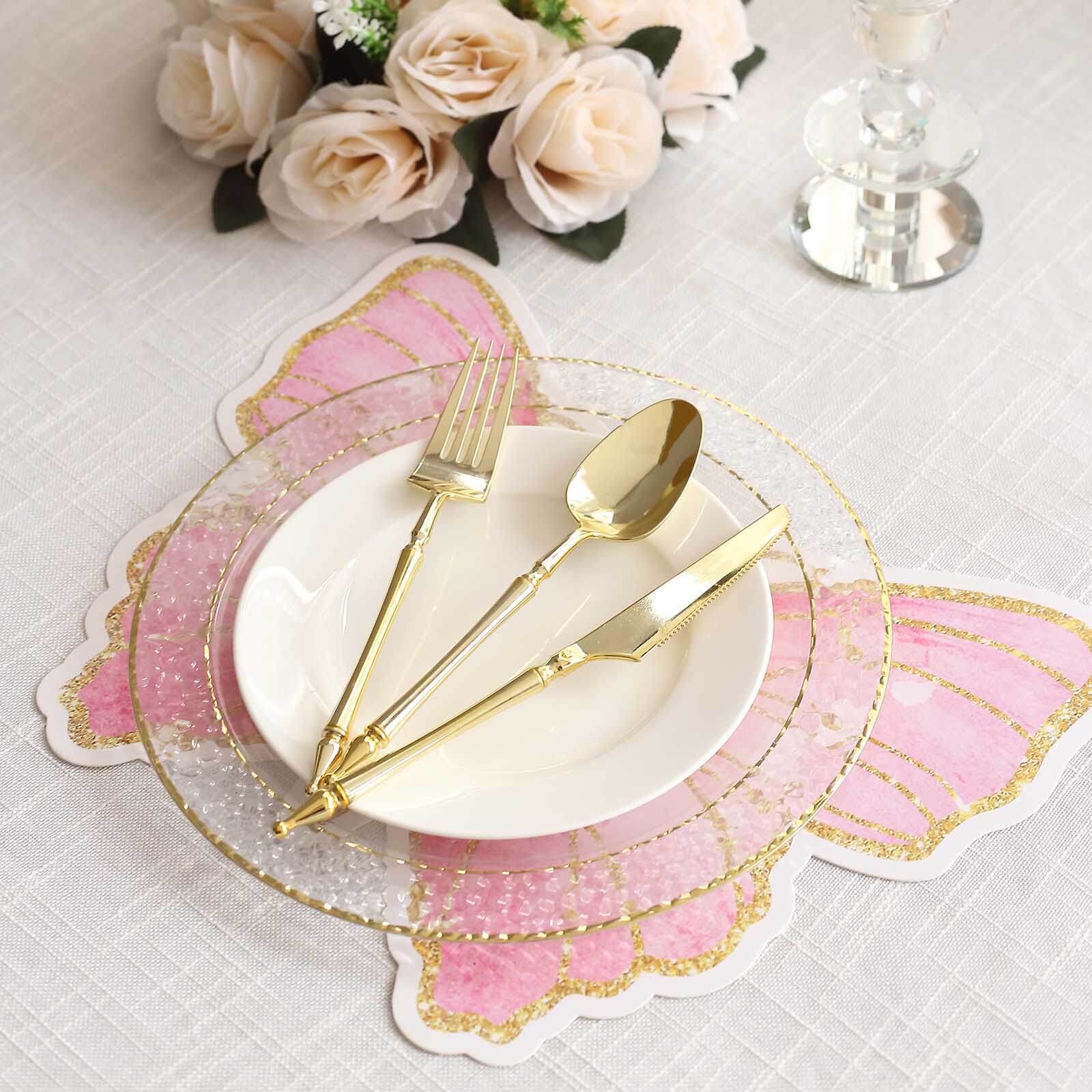 10-Pack Disposable Table Placemats 14" Pink Butterfly Design with Gold Glitters - 400GSM Cardboard Placemats - Image 2