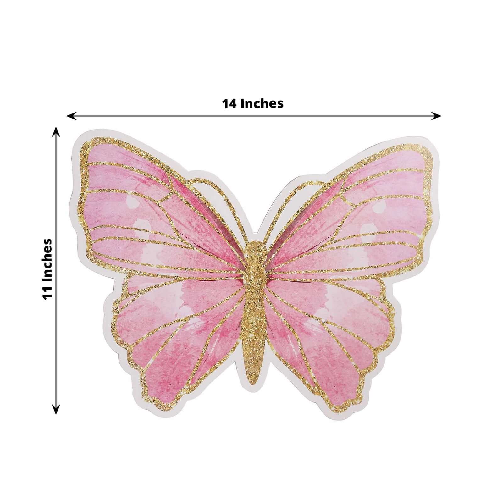 10-Pack Disposable Table Placemats 14" Pink Butterfly Design with Gold Glitters - 400GSM Cardboard Placemats - Image 3