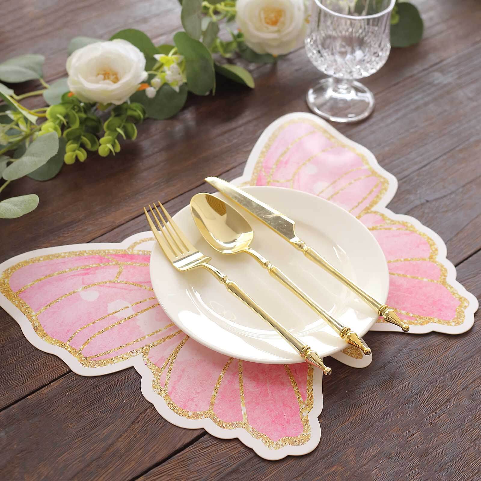 10-Pack Disposable Table Placemats 14" Pink Butterfly Design with Gold Glitters - 400GSM Cardboard Placemats - Image 6