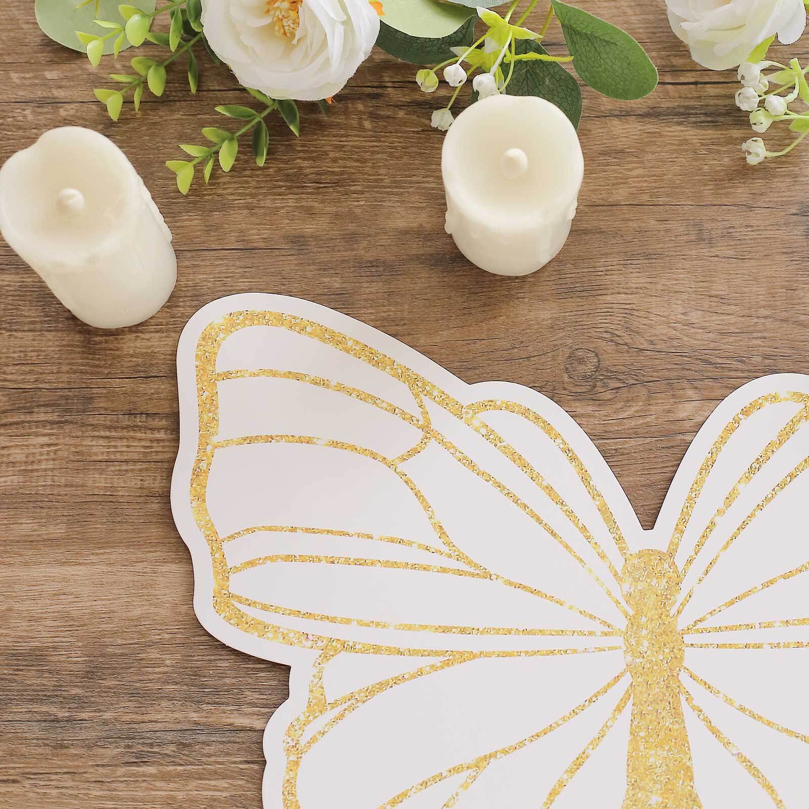 10-Pack Disposable Table Placemats 14" White Butterfly Design with Gold Glitters - 400GSM Cardboard Placemats for Stylish Party Tableware - Image 13