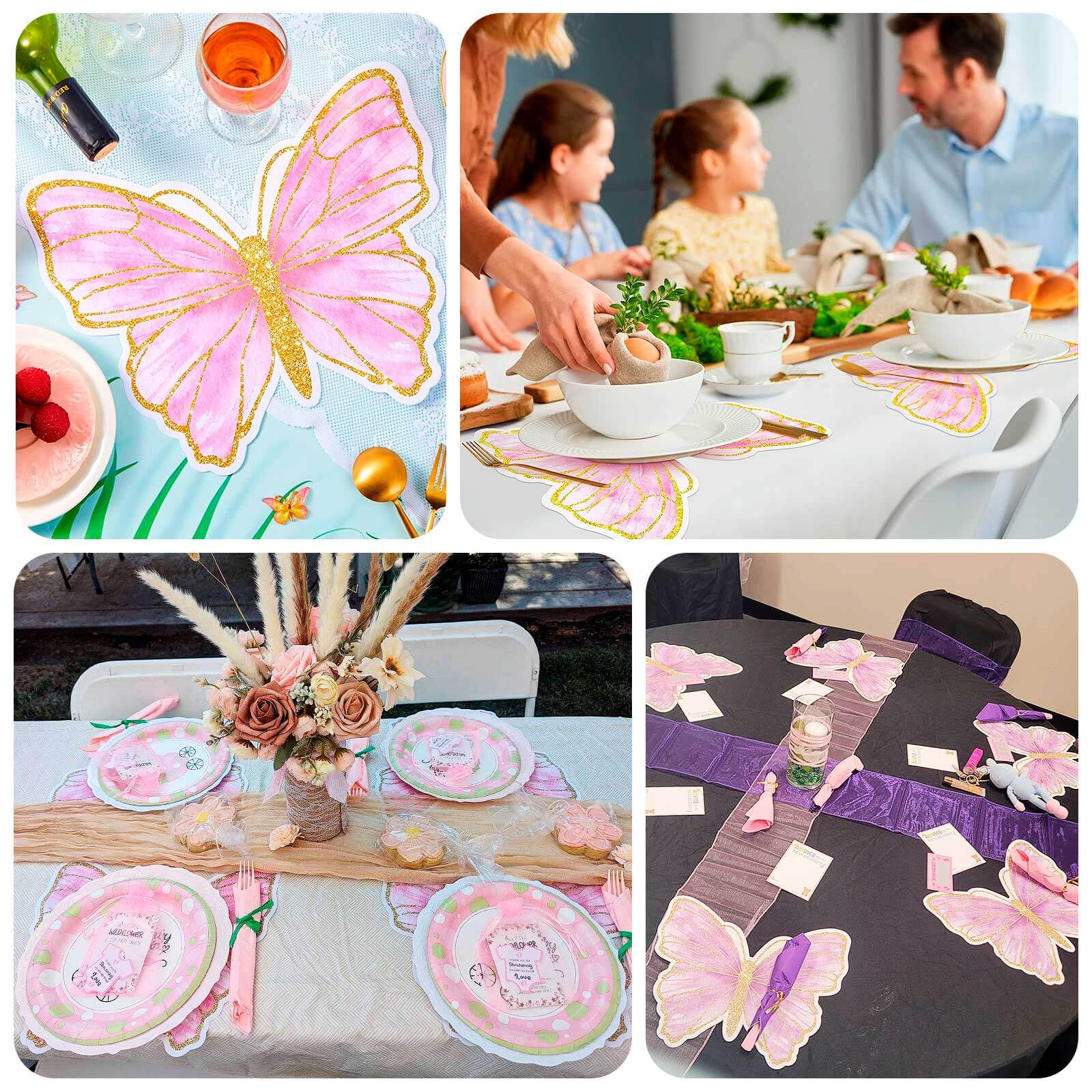 10-Pack Disposable Table Placemats 14" White Butterfly Design with Gold Glitters - 400GSM Cardboard Placemats for Stylish Party Tableware - Image 5