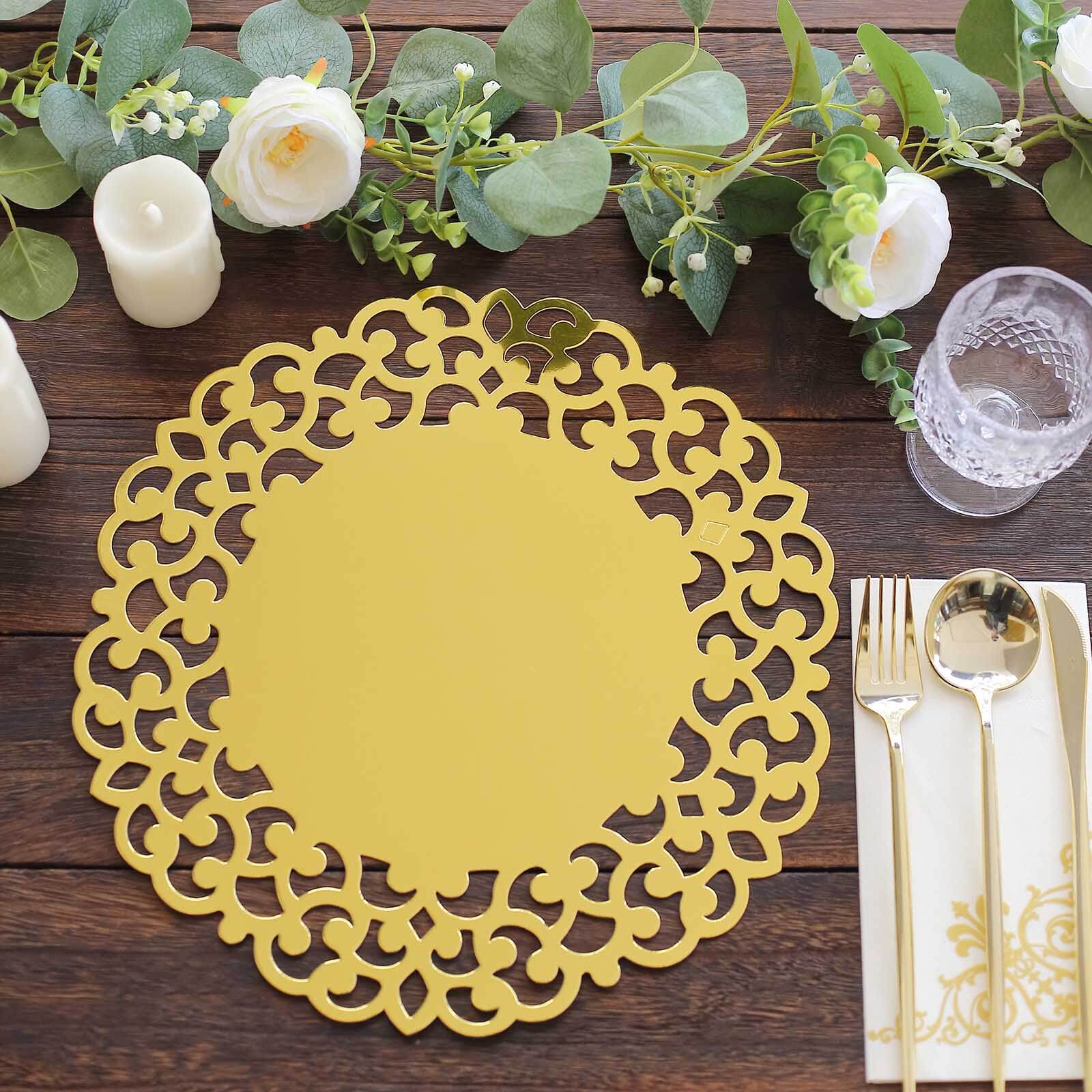 6-Pack Disposable Table Placemats 13" Metallic Gold Laser Cut Floral Rim - 400GSM Cardboard Placemats for Upscale Occasions - Image 11