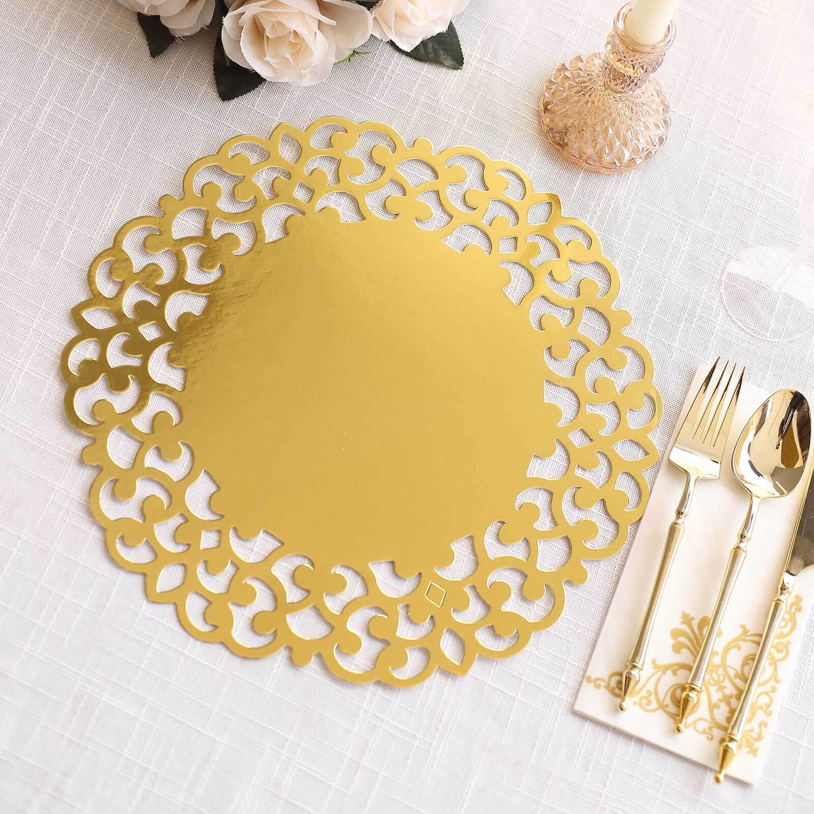 6-Pack Disposable Table Placemats 13" Metallic Gold Laser Cut Floral Rim - 400GSM Cardboard Placemats for Upscale Occasions - Image 9