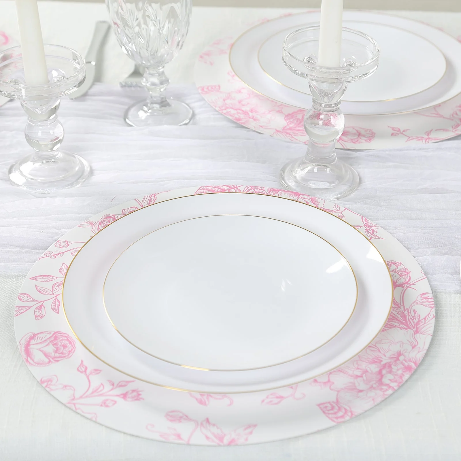 10-Pack Disposable Table Placemats in French Toile Print 13" in White/Matte Pink - Classy Cardboard Placemats for Dinner Parties & Banquets - Image 5