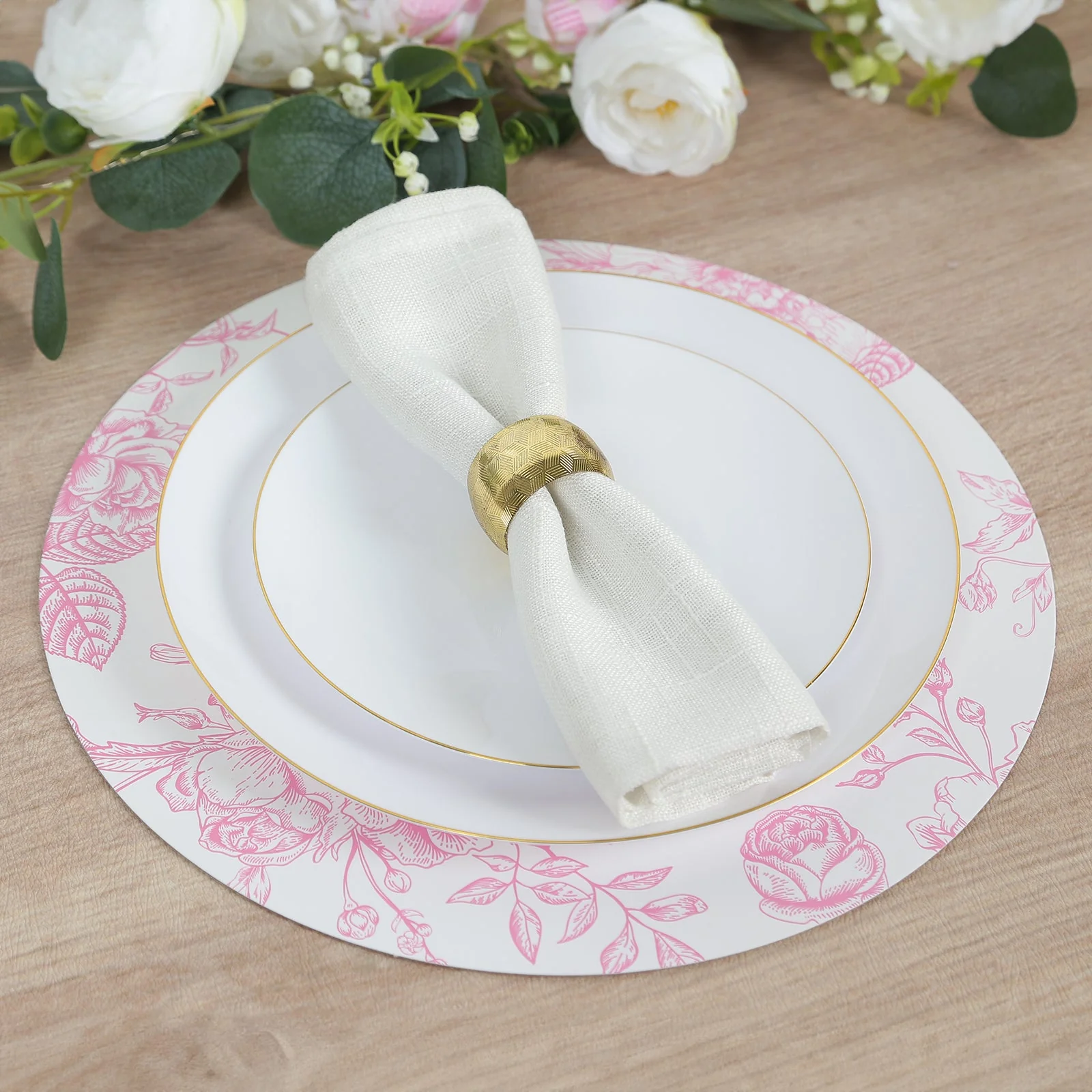10-Pack Disposable Table Placemats in French Toile Print 13" in White/Matte Pink - Classy Cardboard Placemats for Dinner Parties & Banquets - Image 6