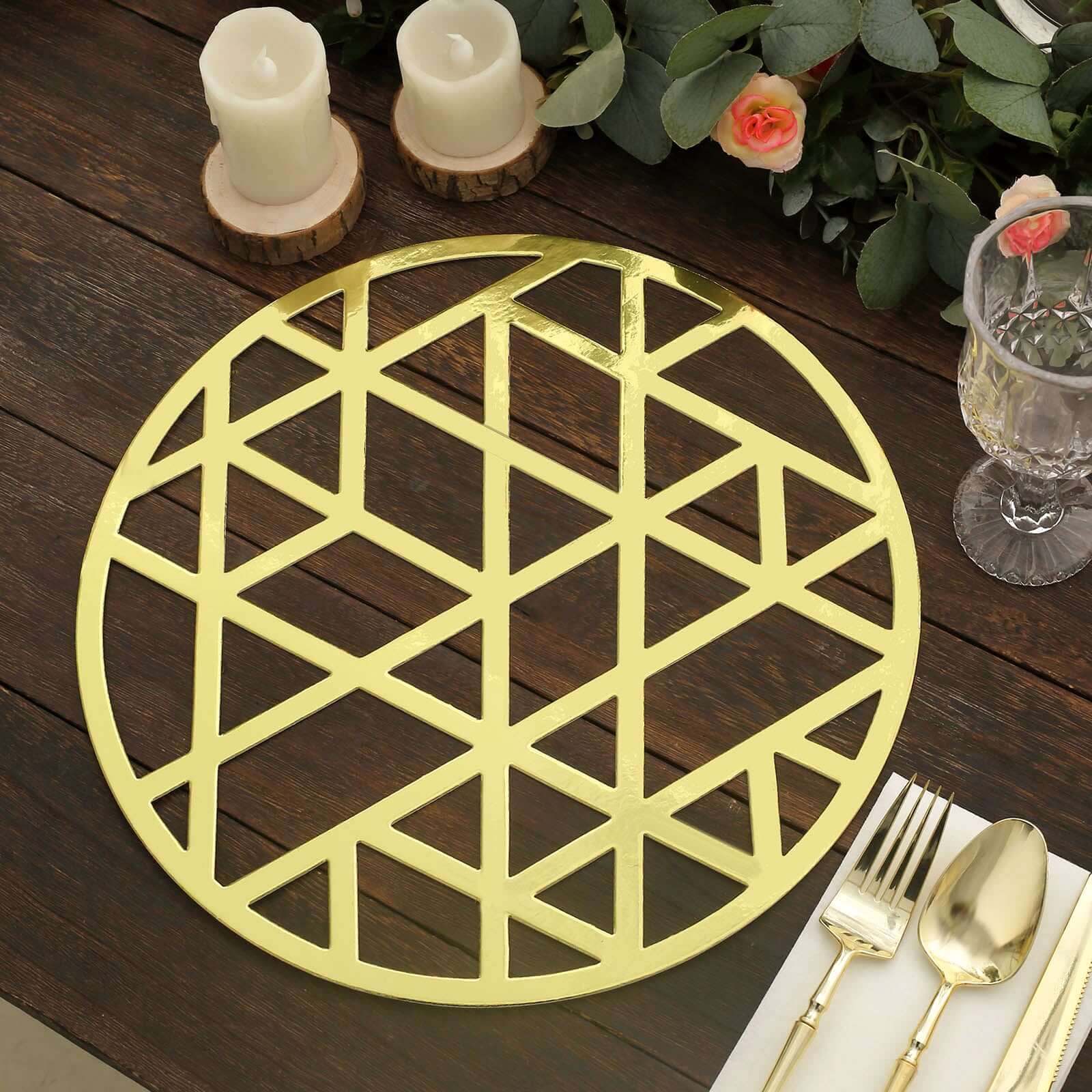 6-Pack Disposable Table Placemats 13" Metallic Gold Laser Cut Geometric Triangle Design - 700GSM Cardboard Placemats for Upscale Occasions - Image 16
