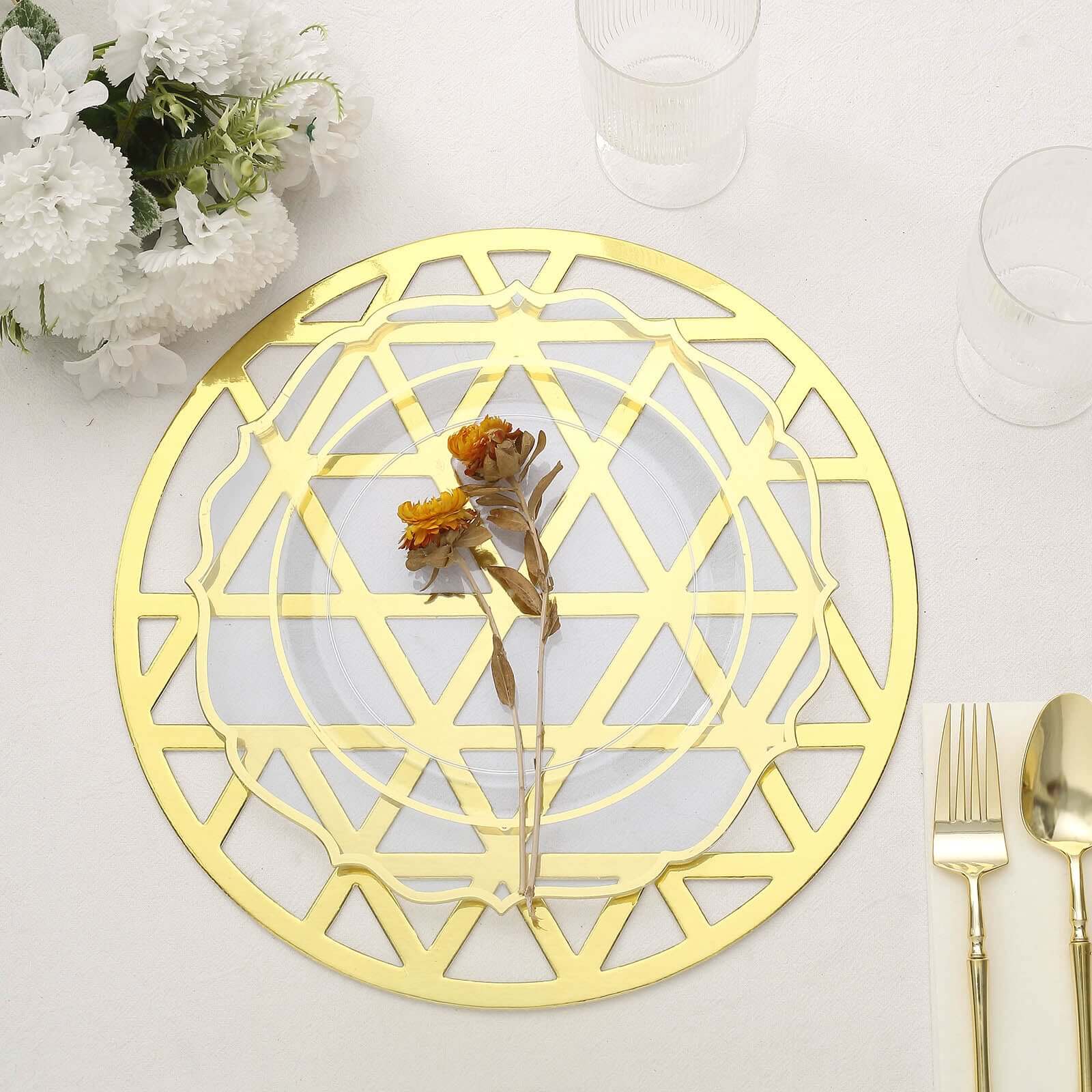 6-Pack Disposable Table Placemats 13" Metallic Gold Laser Cut Geometric Triangle Design - 700GSM Cardboard Placemats for Upscale Occasions - Image 5